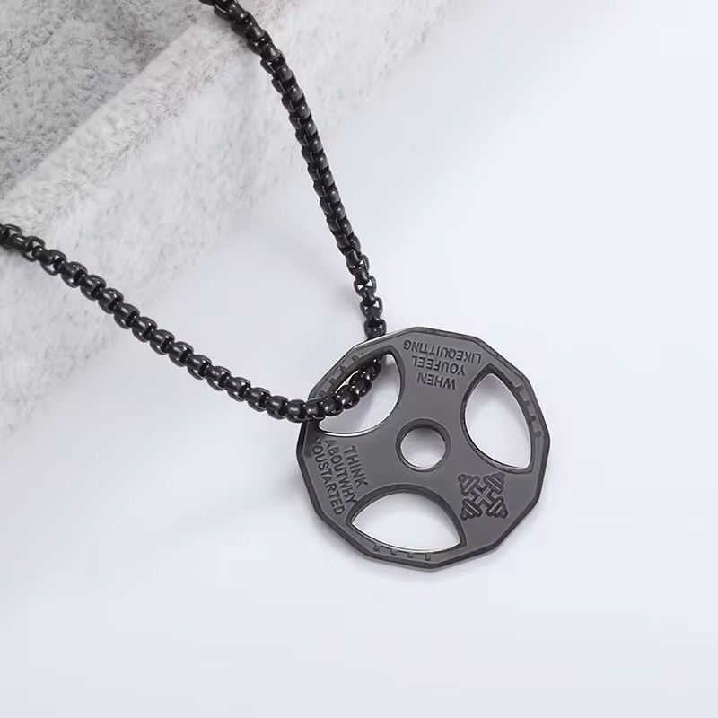 Vintage Retro Black Plate Dumbbell Necklace Size ONE SIZE - 4 Thumbnail