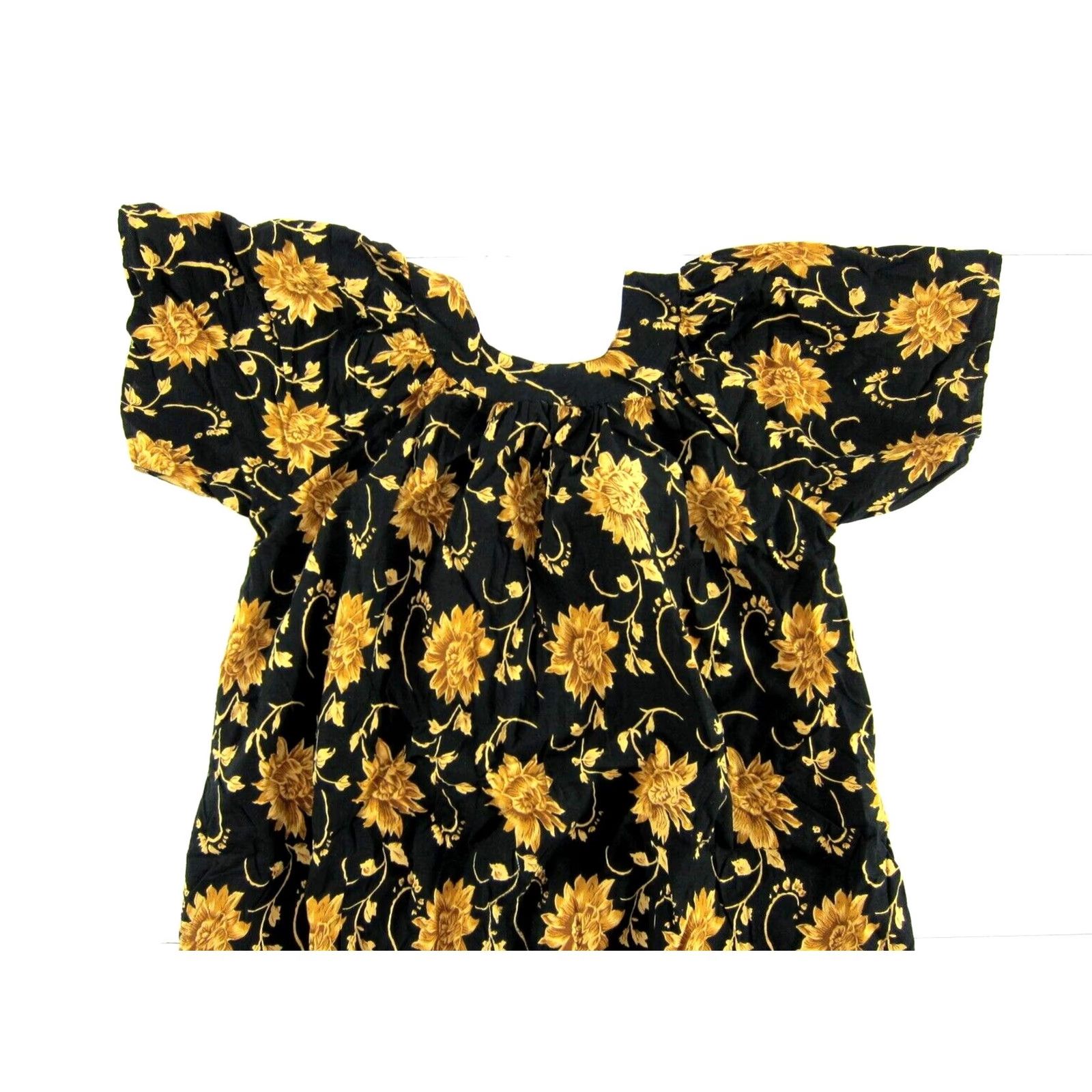 Vintage Fundamentals Cotton Black Yellow Floral Short Sleeve Muumuu Dress S Size 28" / US 6 / IT 42 - 6 Thumbnail