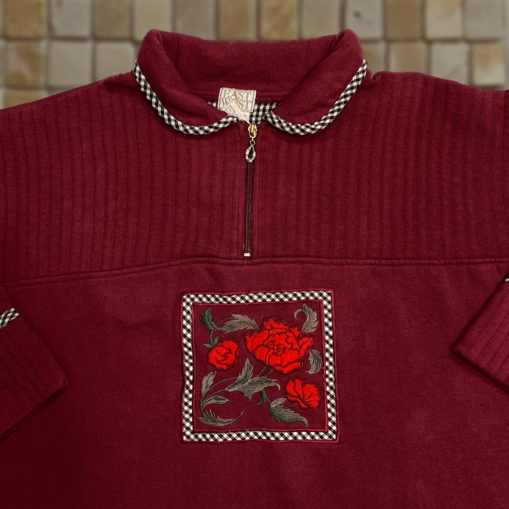 Vintage VINTAGE EAST WEST Embroidered Rose 1/4 Zip Collared Sweatshirt Women's XL Size XL / US 12-14 / IT 48-50 - 1 Thumbnail