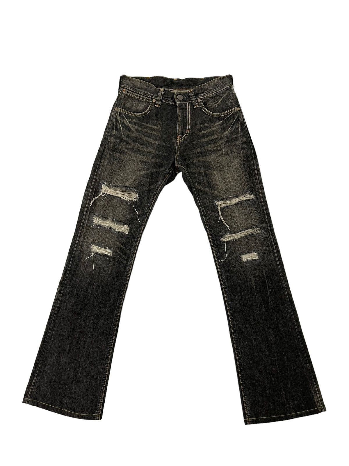 Japanese Brand Flare Jeans Wrangler Faded Distress Boot Cut 7🟦2 Size US 29 - 2 Thumbnail