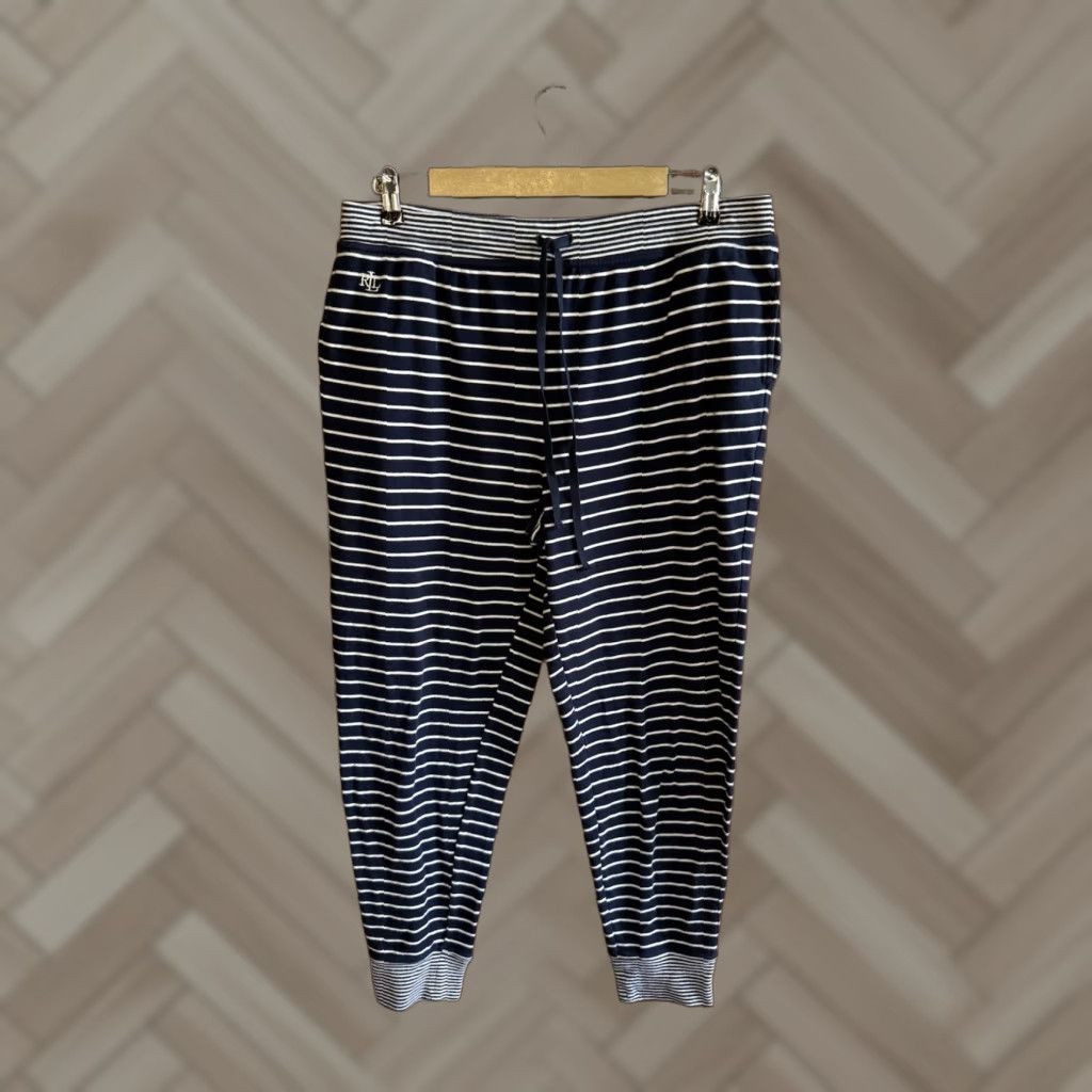 Ralph Lauren Lauren Ralph Lauren Womens Blue Striped Pull On Sleep Pants L Drawstring Size 36" / US 14 / IT 50 - 1 Thumbnail