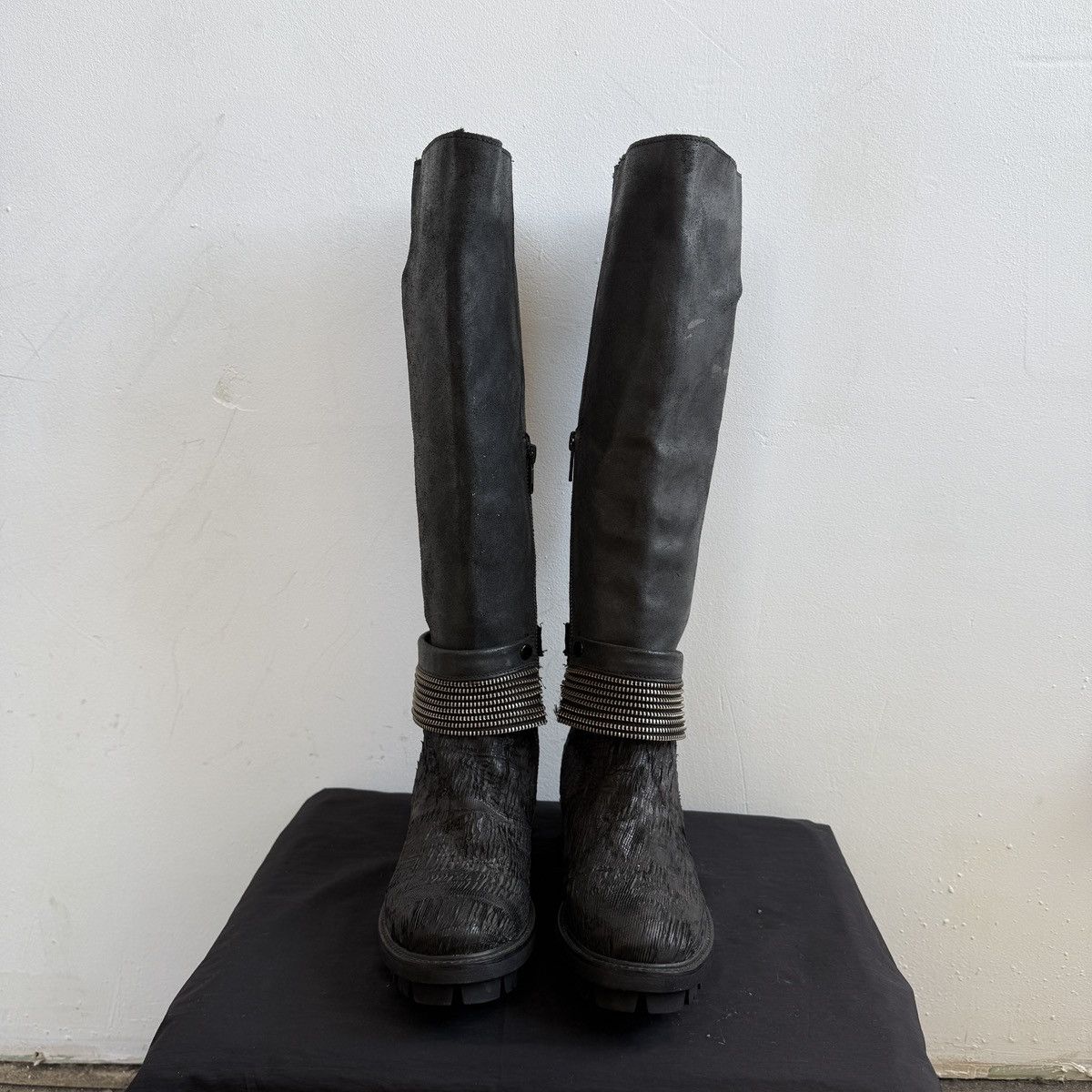 If Six Was Nine Papucei Black Leather Knee High Boots Avant Garde Platform Size US 5 / IT 35 - 8 Thumbnail