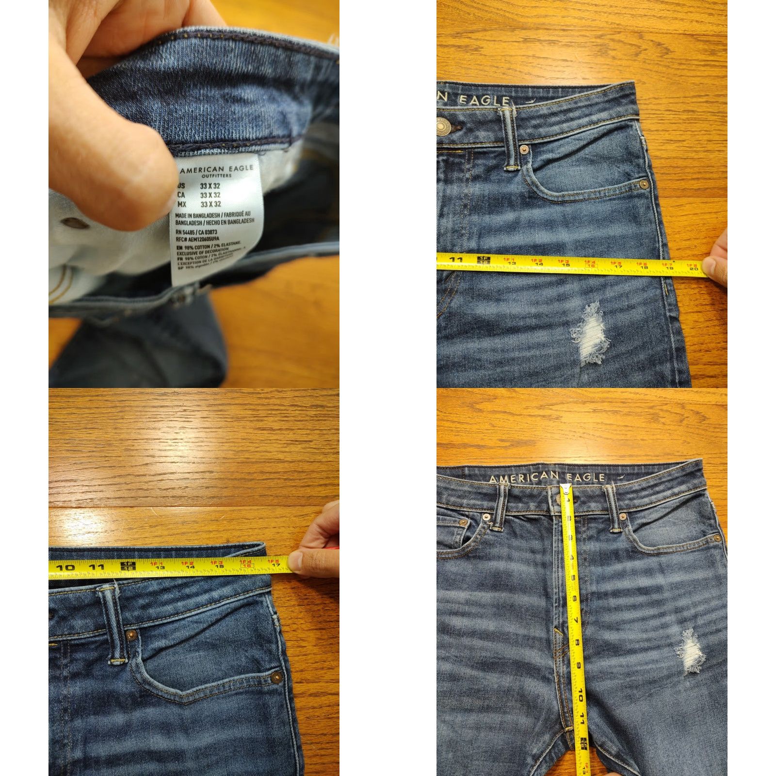 American Eagle Outfitters American Eagle Jeans Mens Relaxed Straight Distressed Denim Blue 33x32 Size US 33 - 8 Thumbnail