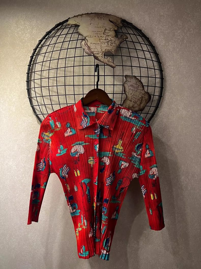 Issey Miyake Issey Miyake Red pleated cardigan Size L / US 10 / IT 46 - 4 Thumbnail