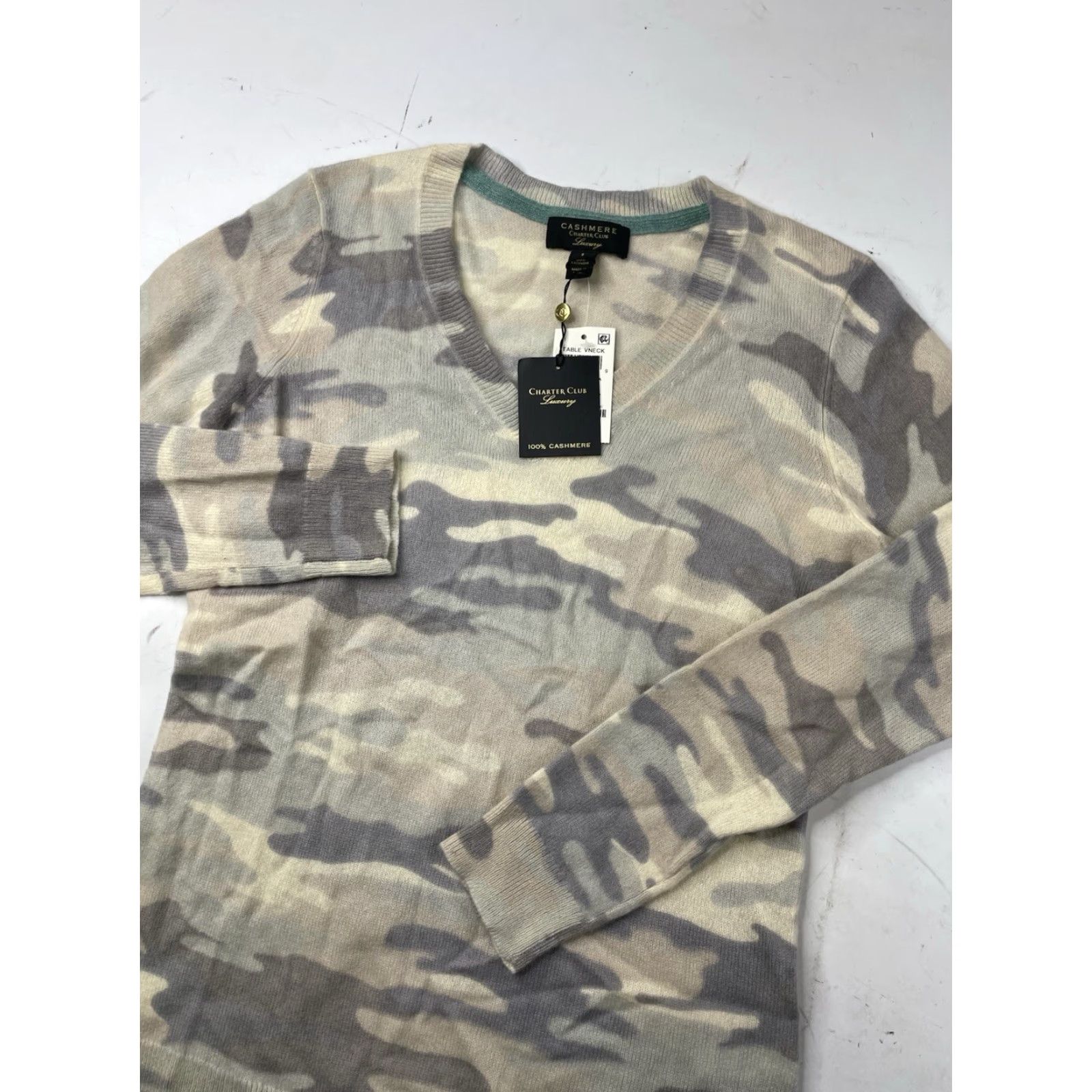 Charter Club Charter Club Sweater Women S Long Sleeve V-Neck Camouflage Cashmere Pullover Size S / US 4 / IT 40 - 2 Thumbnail