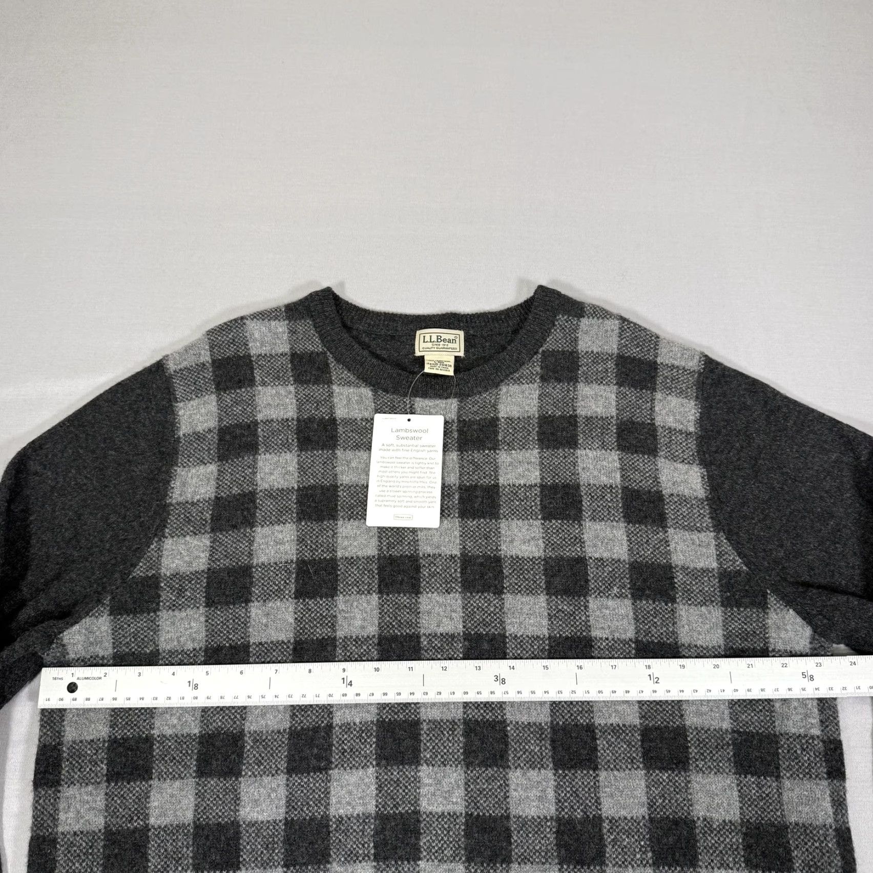Vintage L.L.Bean Mens Large Gray Lambswool Buffalo Check Crewneck Pullover Sweater Size US L / EU 52-54 / 3 - 6 Thumbnail