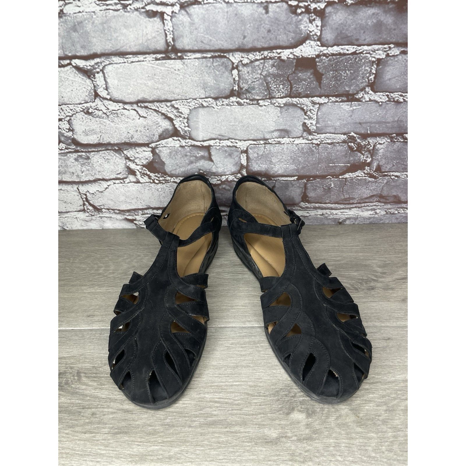 Beautiful Ful BeautiFeel Black Suede Leather Fisherman Strap Wedge Sandals Size US 12 / IT 42 - 15 Thumbnail