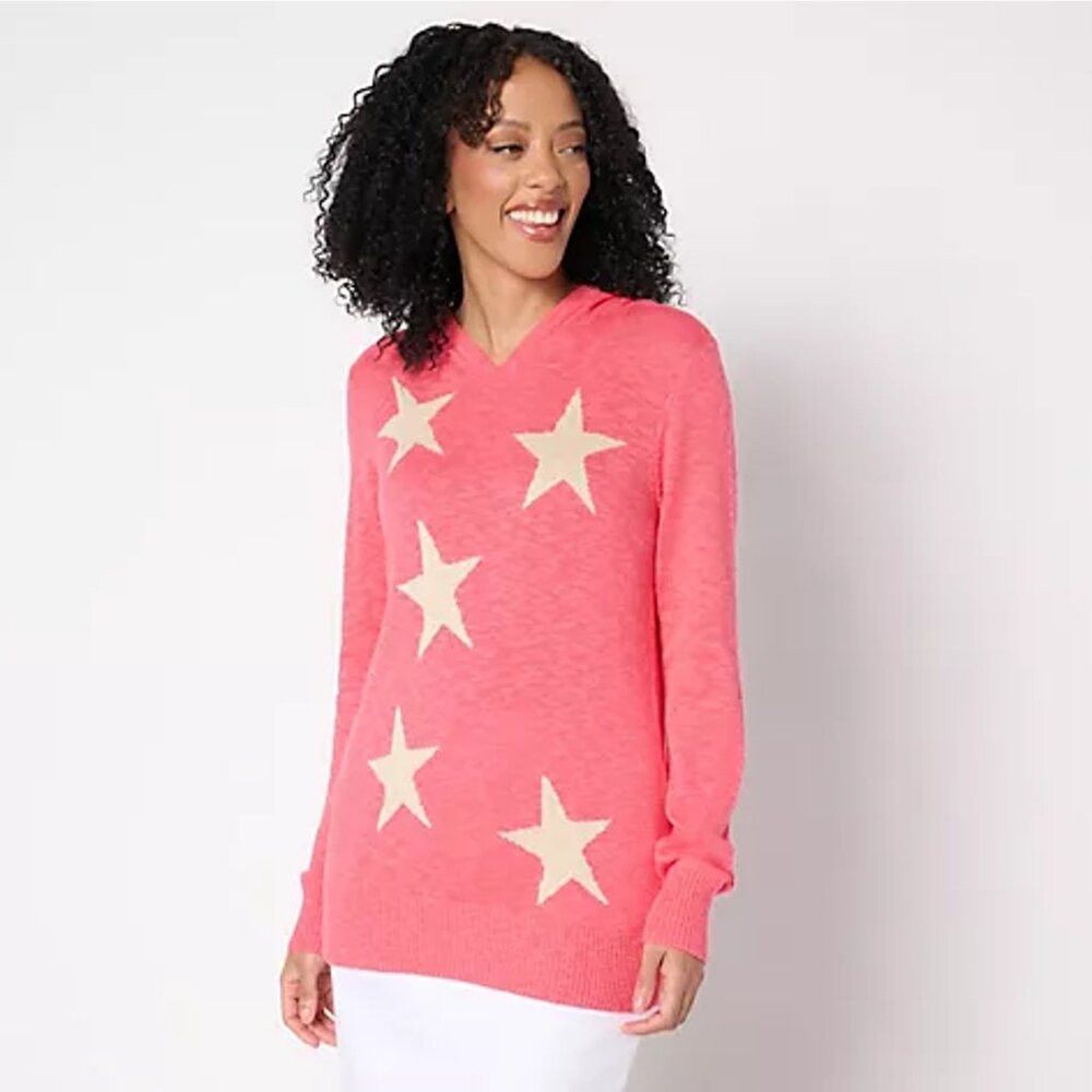 Other New Belle by Kim Gravel Summer Stars Slub Coral Sweater Hoo Size S / US 4 / IT 40 - 1 Thumbnail