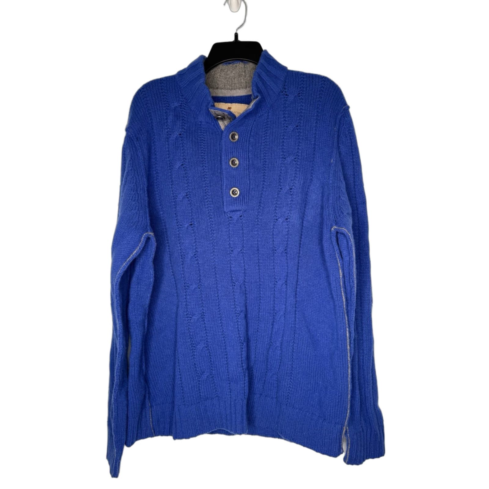 Tommy Bahama Tommy Bahama Mens Sweater XL Blue Lambswool Knit Pullover Mock Neck Four Button Cable Knit Size US XL / EU 56 / 4 - 1 Thumbnail