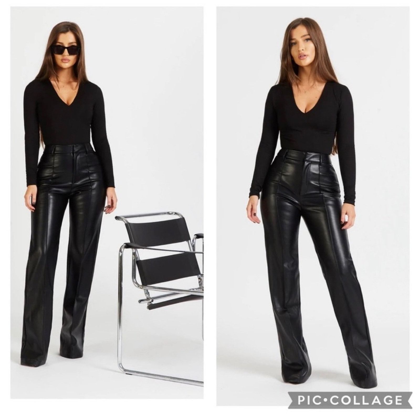 Other boa. High waisted wide leg faux leather vegan black pant Size 26" / US 2 / IT 38 - 1 Thumbnail