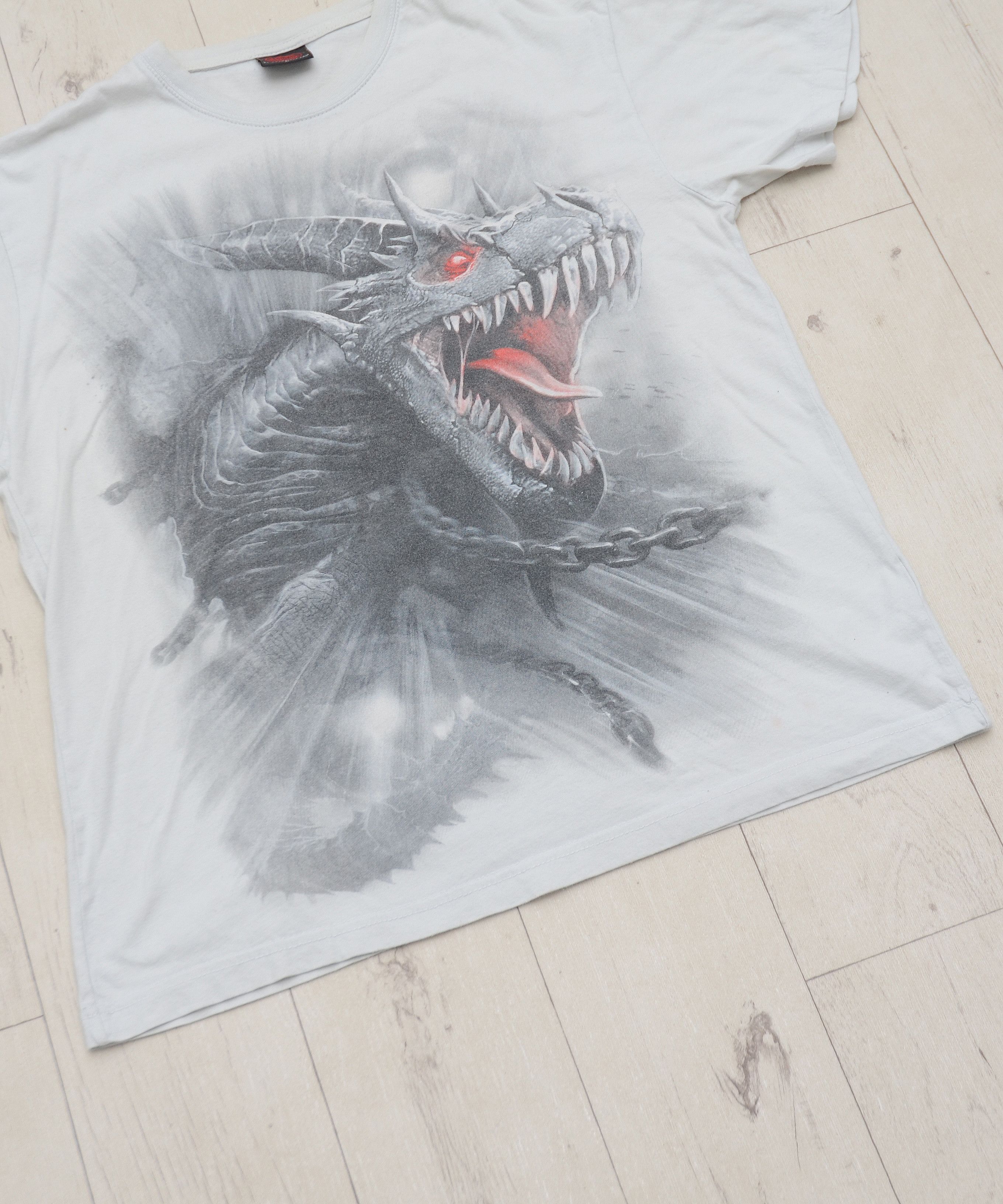 Japanese Brand × Vintage Y2K All Over Print Style Dragon T-Shirt Tee Spiral Direct Size US L / EU 52-54 / 3 - 4 Thumbnail