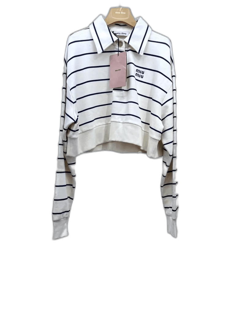 Prada Miumiu Cropped Striped Logo Casual Hoodie Size US XS / EU 42 / 0 - 1 Thumbnail