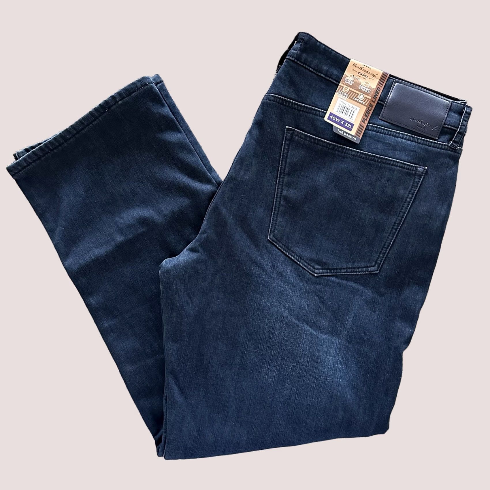 Weatherproof Weatherproof Weatherproof Vintage Jeans The Dakota Mens 40x32 Regular Fleece Lined Cotton Polyester Elastane Blue 40 Regular Mens Jeans Size US 40 / EU 56 - 1 Thumbnail