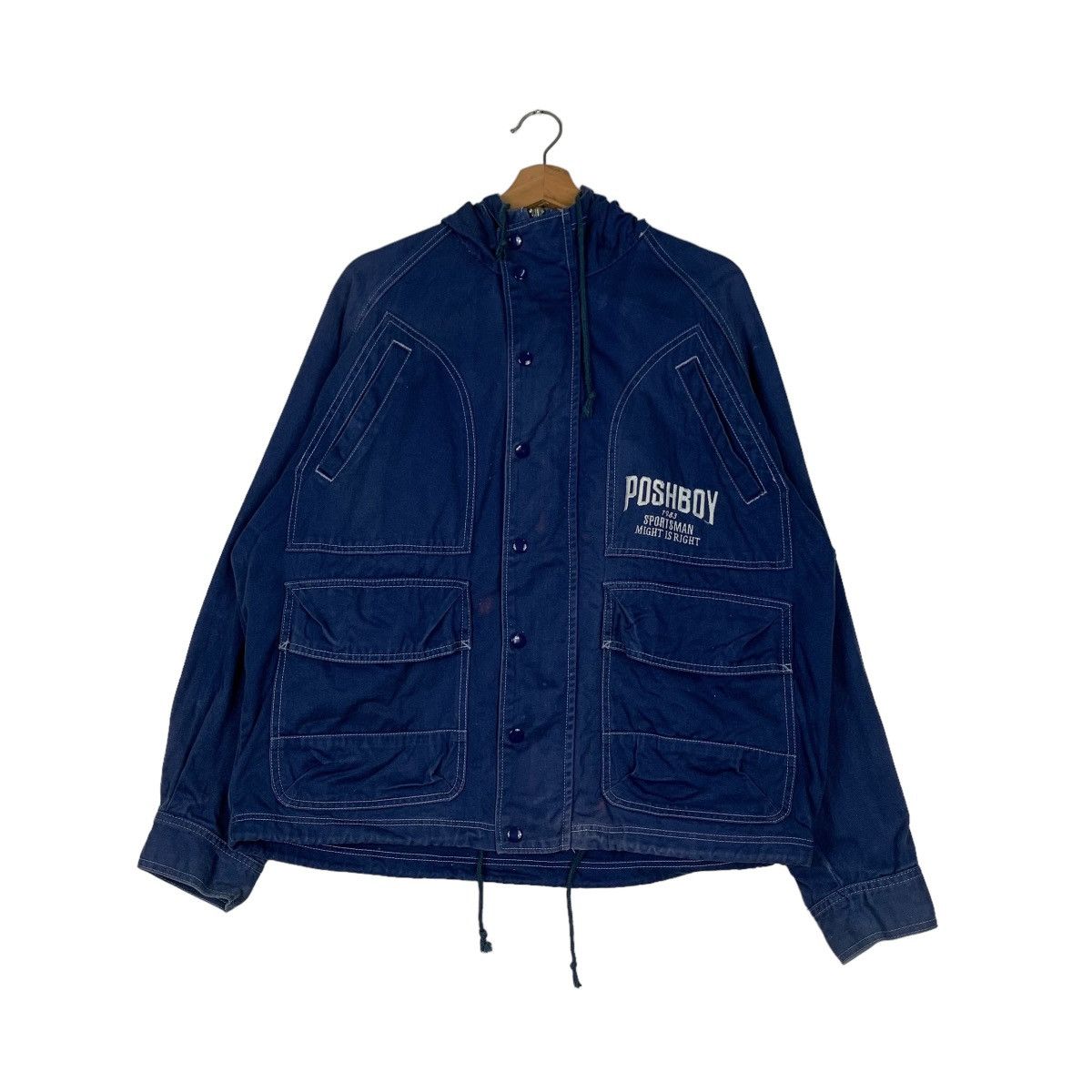 Japanese Brand POSH BOY Big Logo Hooded Chore Jacket #0579-C26 Size US L / EU 52-54 / 3 - 4 Thumbnail