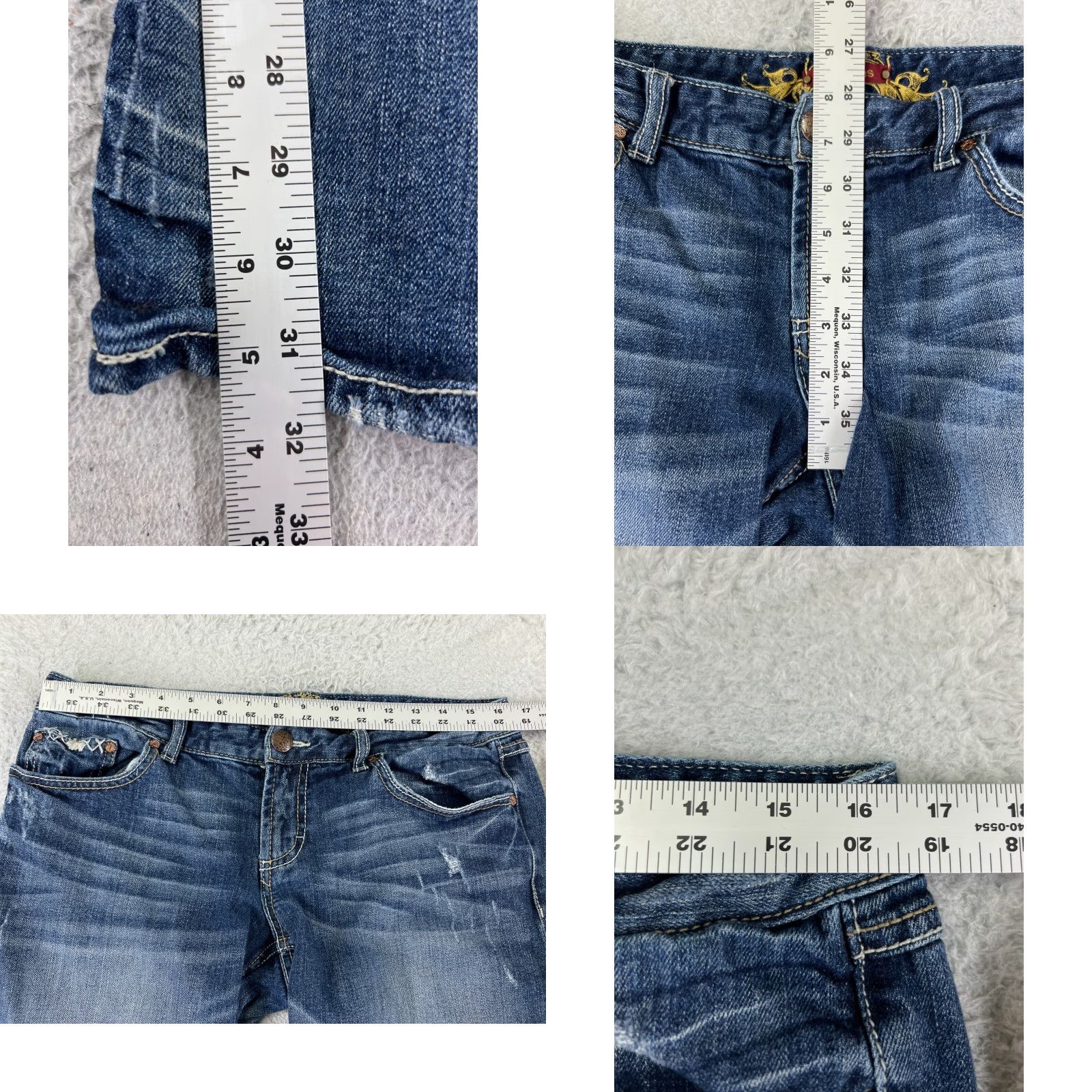 Vintage Maurices Jeans Womens Flared 11 Blue Denim Cotton 31x32 Read Embroidered Pocket 5-Pocket Design Zipper Button Regular Stretch Size 32" / US 10 / IT 46 - 8 Thumbnail