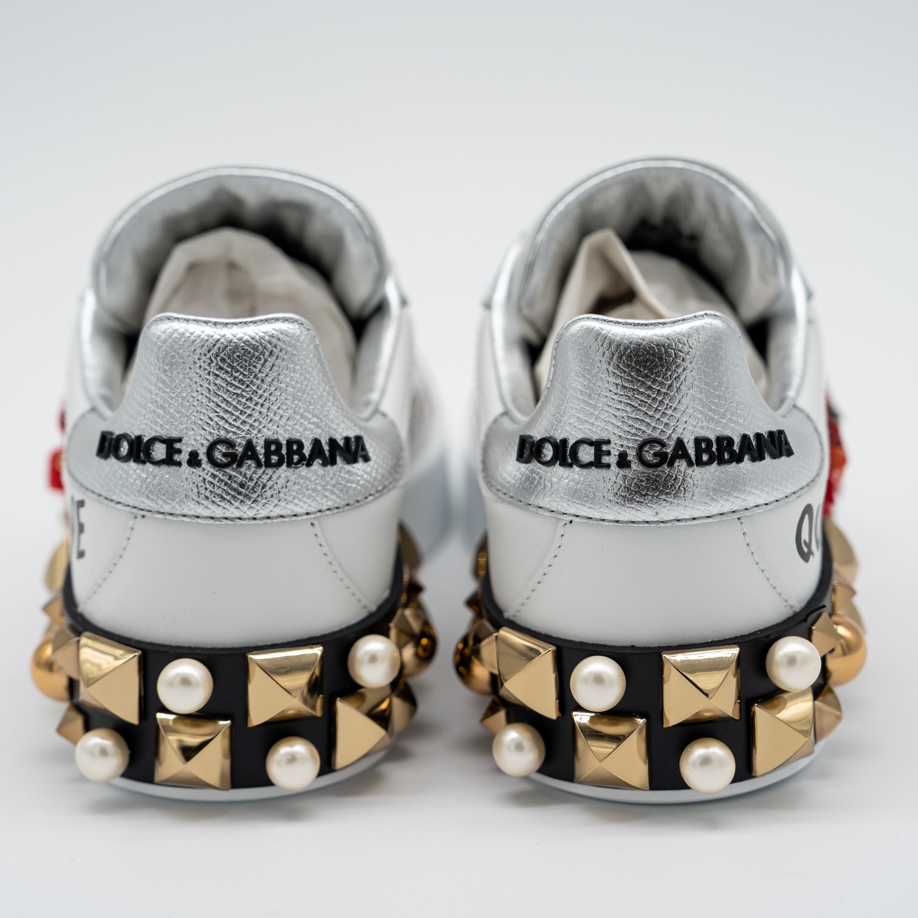 Dolce & Gabbana DOLCE & GABBANA White Portofino Floral Studded Sneakers Size US 6 / IT 36 - 5 Thumbnail