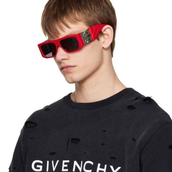 image of New Givenchy Gv40034I 66A Shiny Red Leather /grey Sunglasses, Women's