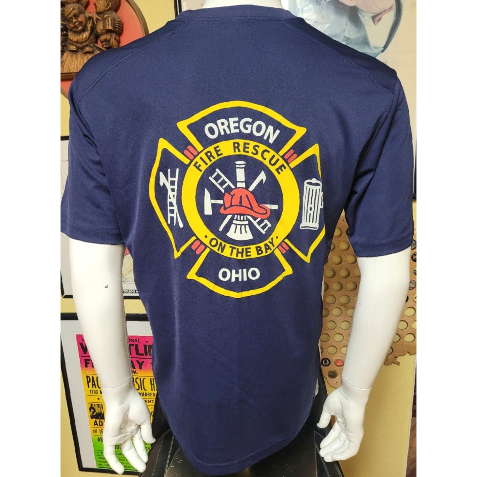Vintage Oregon OH Fire Department Performance Jersey T Shirt Large Nice OFD Sport Tek Blue Short Sleeve Mens T-Shirt Fire Fighter Graphic Tee USA 2000s Size US L / EU 52-54 / 3 - 3 Thumbnail