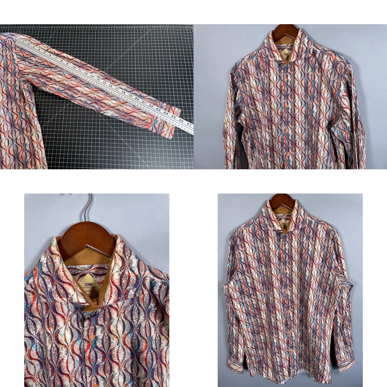Steven Alan Steven Land Multicolor Geometric Pattern Long Sleeve Button-Up Shirt Adult Large Tall Mens Size US L / EU 52-54 / 3 - 8 Thumbnail