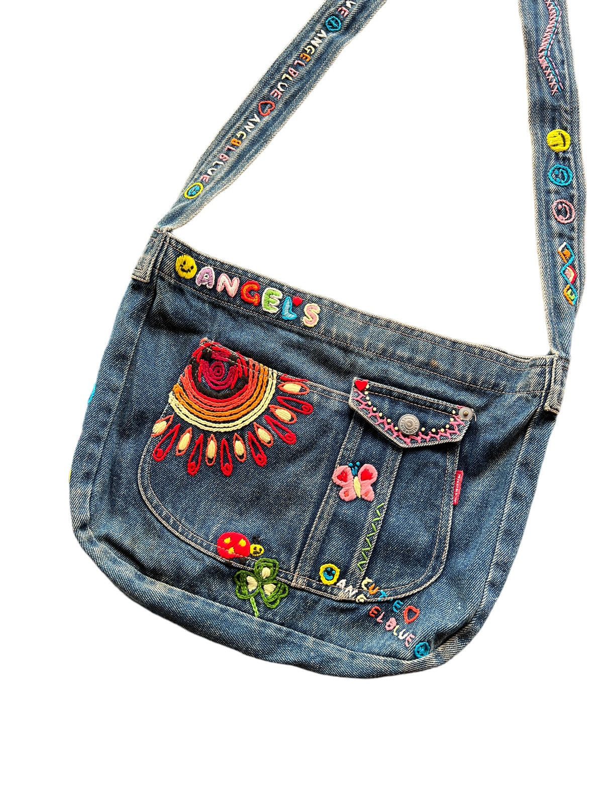 Angel Blue 1990 Angel Blue Embroidery Denim Sling Bag Size ONE SIZE - 2 Thumbnail