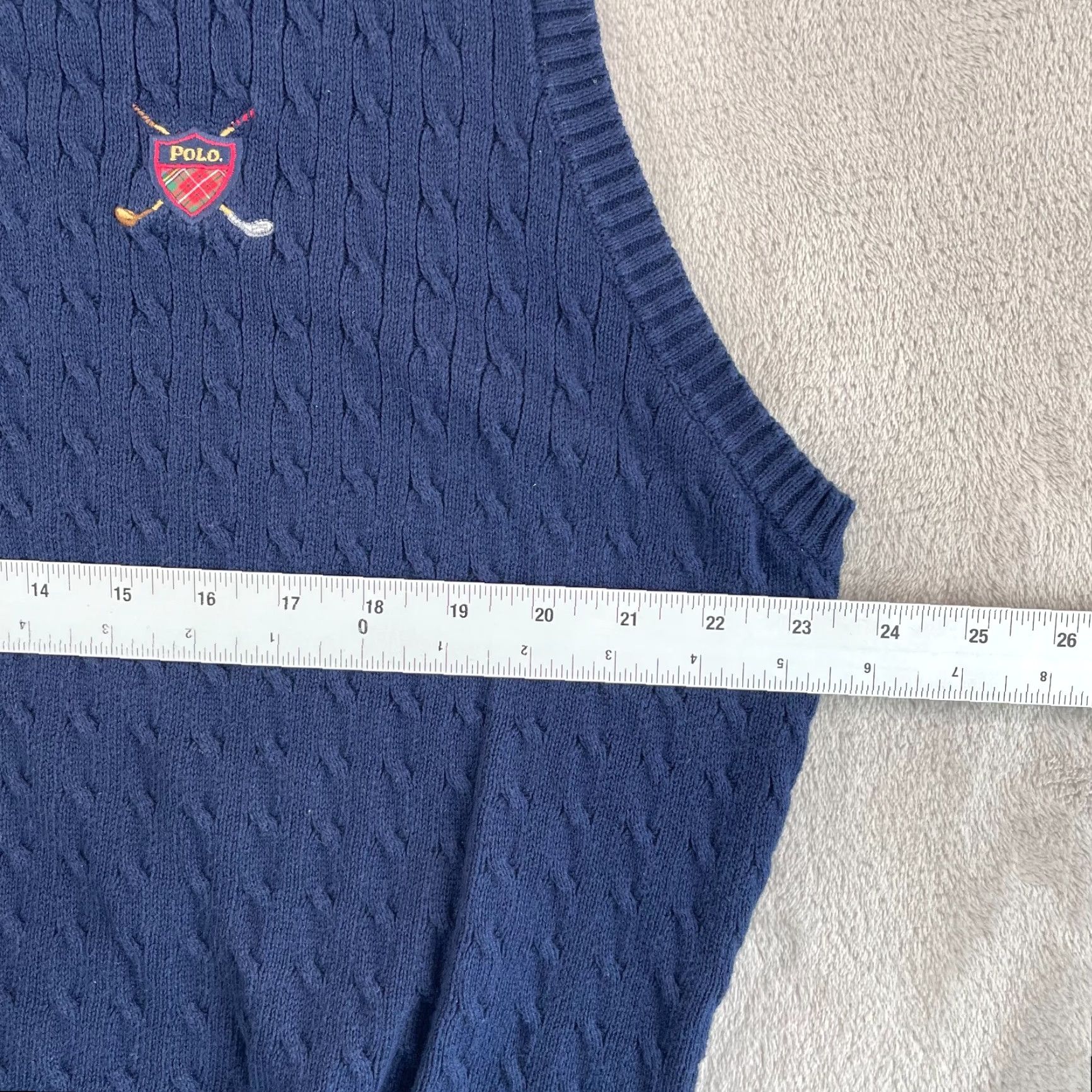 Polo Ralph Lauren Vintage Polo Ralph Lauren Cable Knit Sweater Vest Men XL Navy Blue Logo USA Size US XL / EU 56 / 4 - 6 Thumbnail