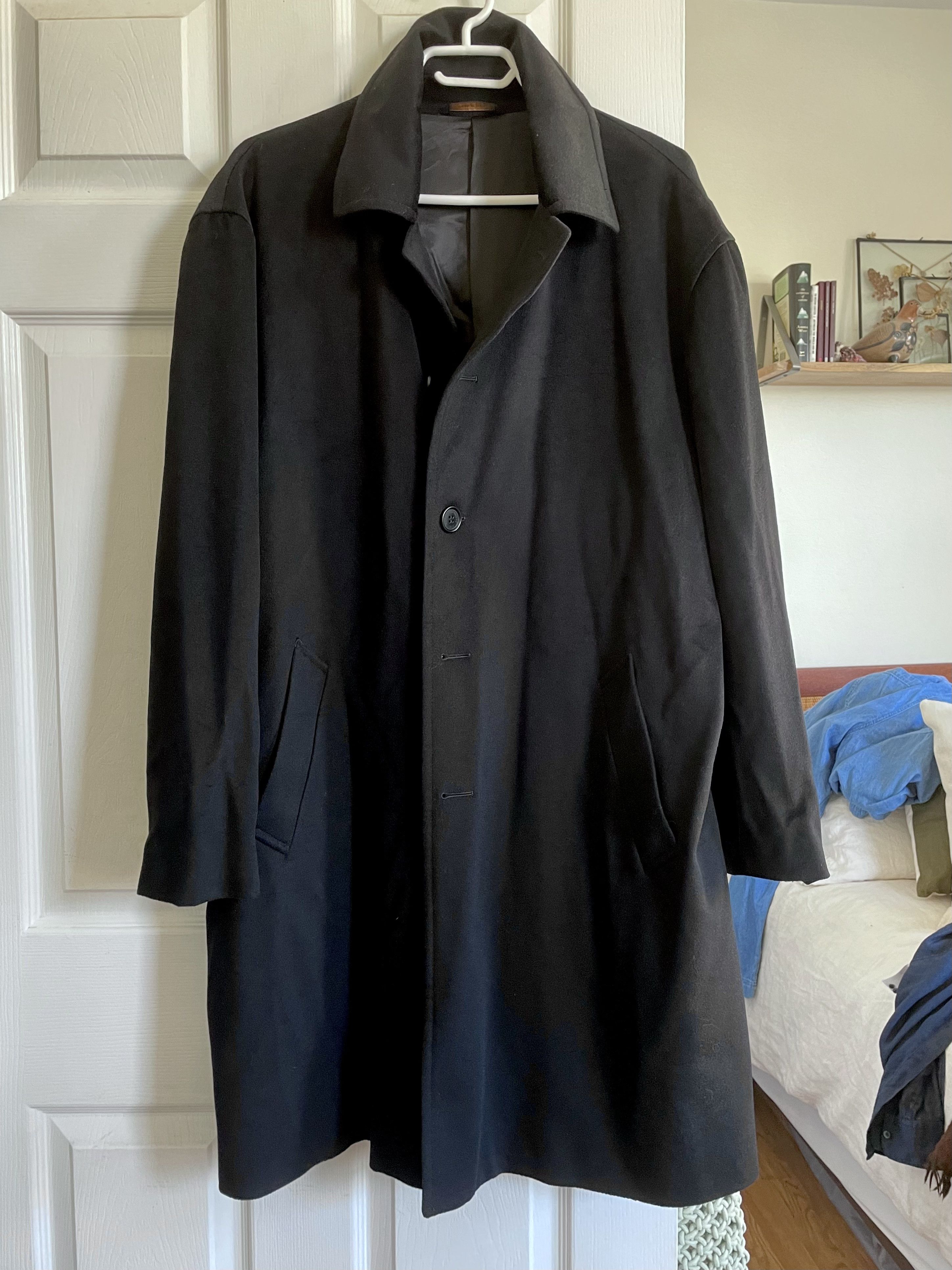 BROOKS BROTHERS Men's factory 100% Wool Trench Coat in Black Size Large