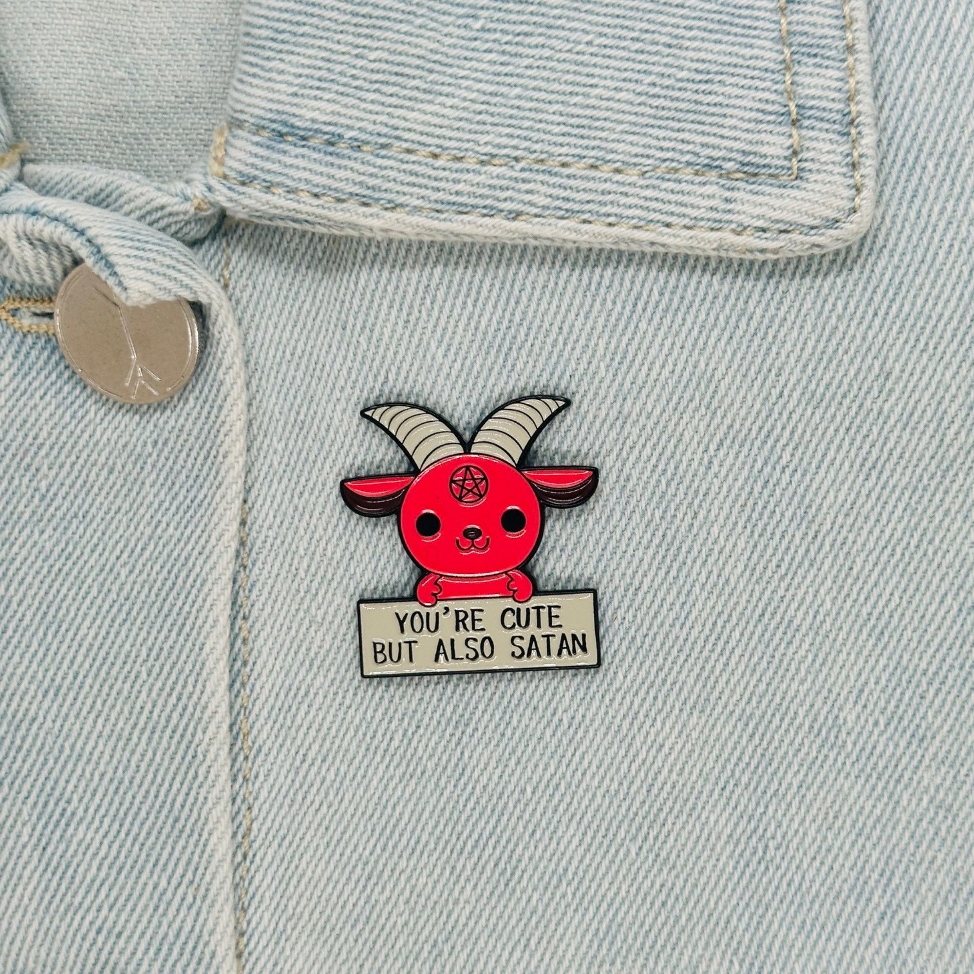 Other ✨Cute but Satan Goat Pentagram Gothic Dark Evil Metal Pin Ba Size ONE SIZE - 1 Thumbnail