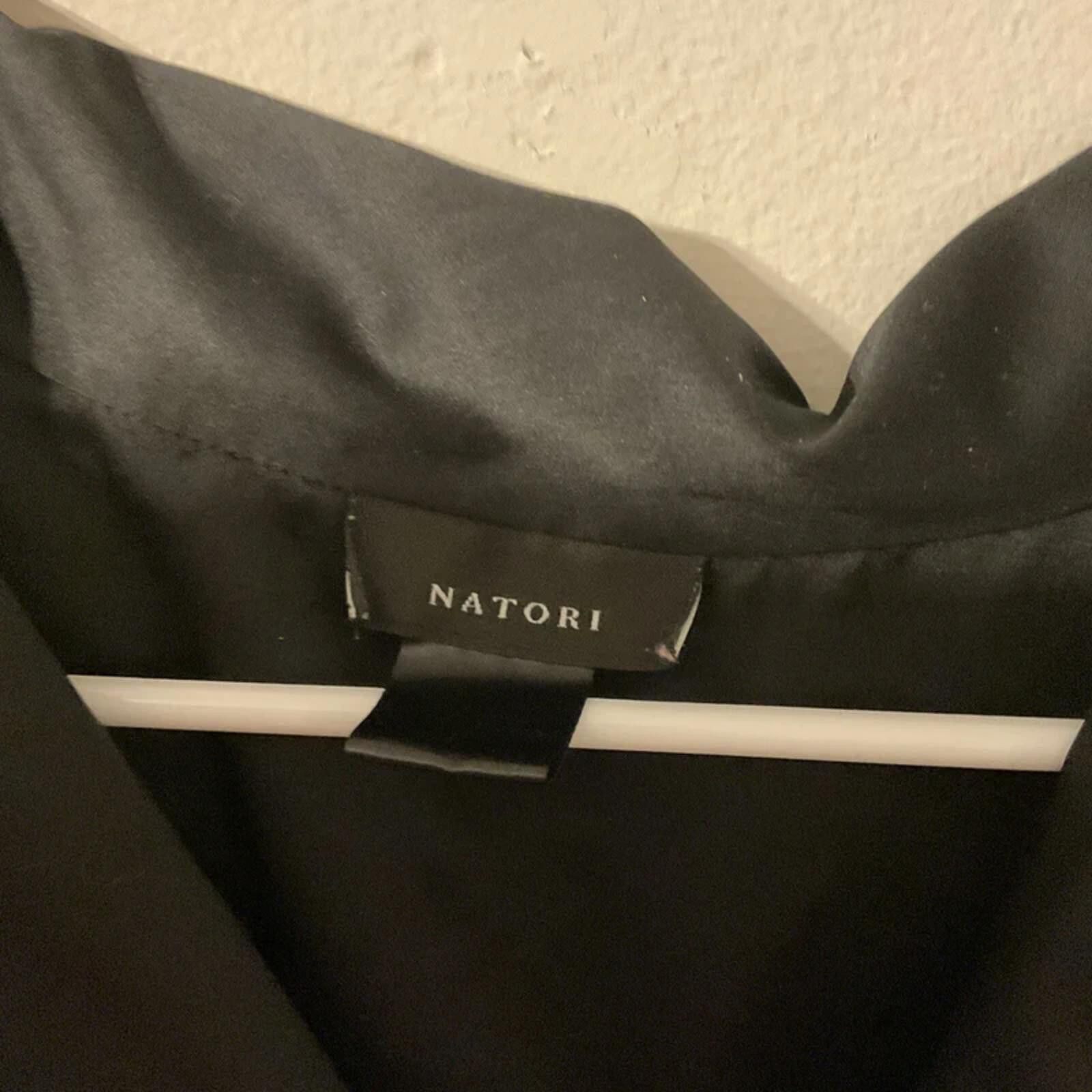 Modern Notoriety Natori black satin long sleeve pajama sleep top white piping Size ONE SIZE - 3 Thumbnail