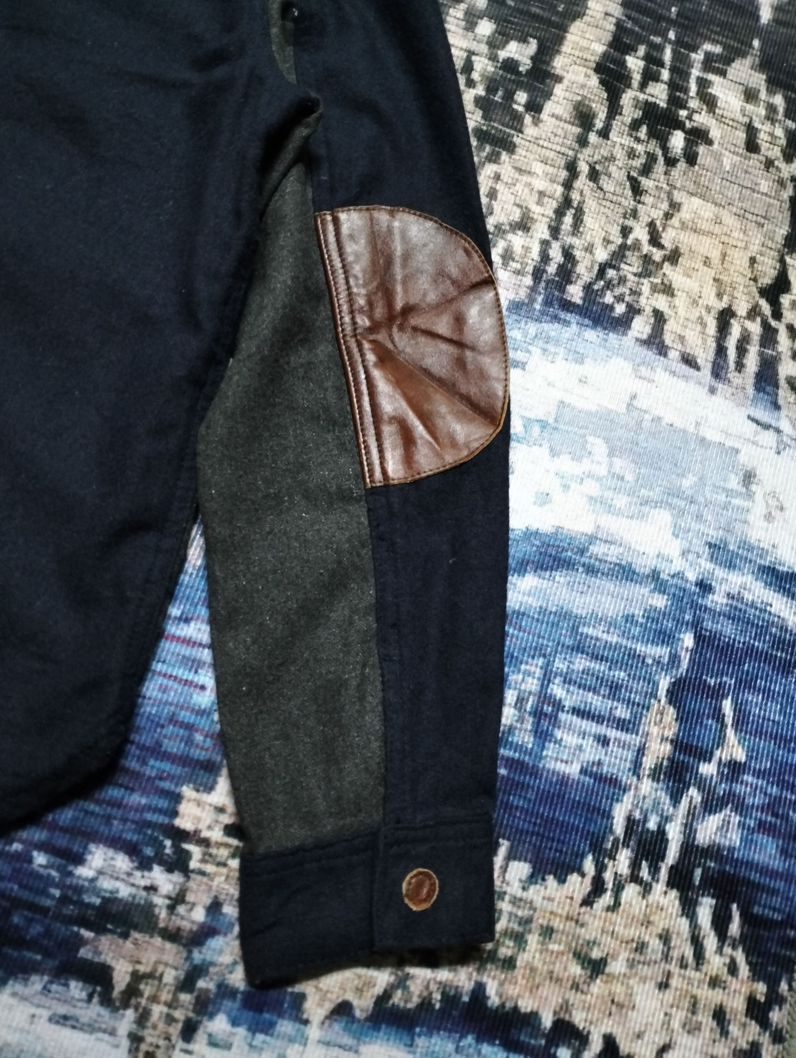Japanese Brand Clip.Tab Marine Peche Wool Shirt Button Down Leather Part Size US S / EU 44-46 / 1 - 12 Thumbnail