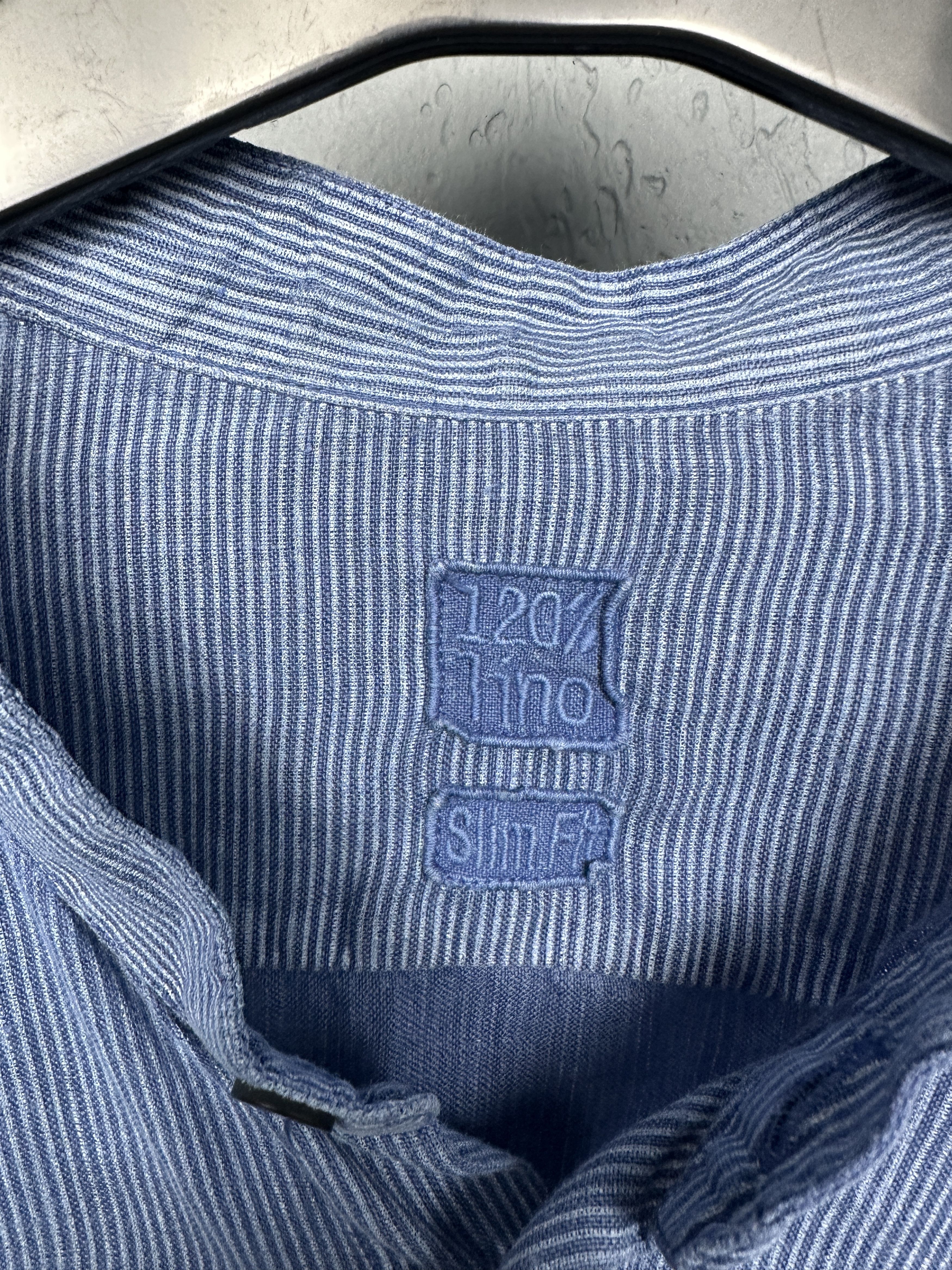 120% Lino 120% Lino Mens Linen Long Sleeve Striped Shirt Size US S / EU 44-46 / 1 - 3 Thumbnail