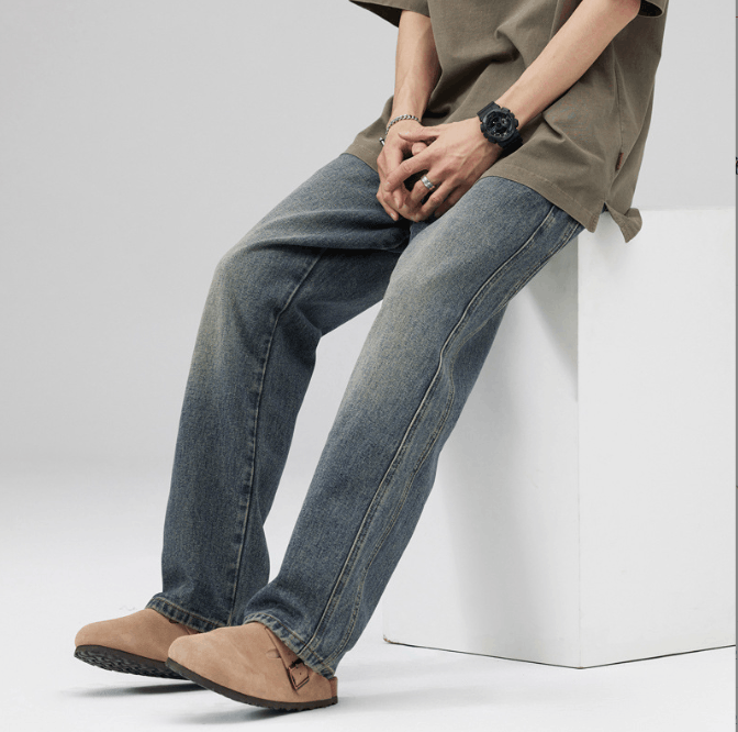 Japanese Brand × Jean Men's straight wide-leg casual distressed mid-rise jeans Size US 32 / EU 48 - 4 Thumbnail
