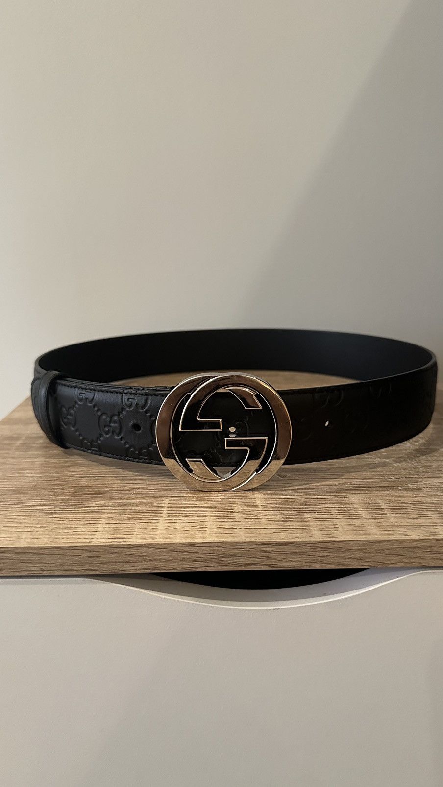 image of Gucci Signature Leather Belt in Black, Men's (Size 32)