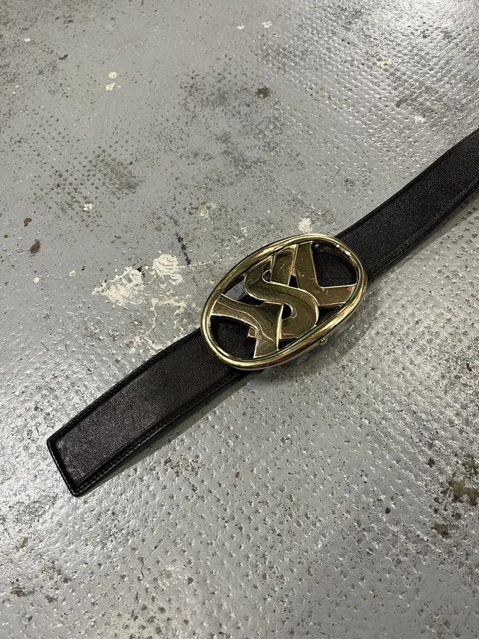 Yves Saint Laurent FW2003 Yves Saint Laurent Golden YSL Logo Buckle Black Leather Belt Size ONE SIZE - 6 Thumbnail