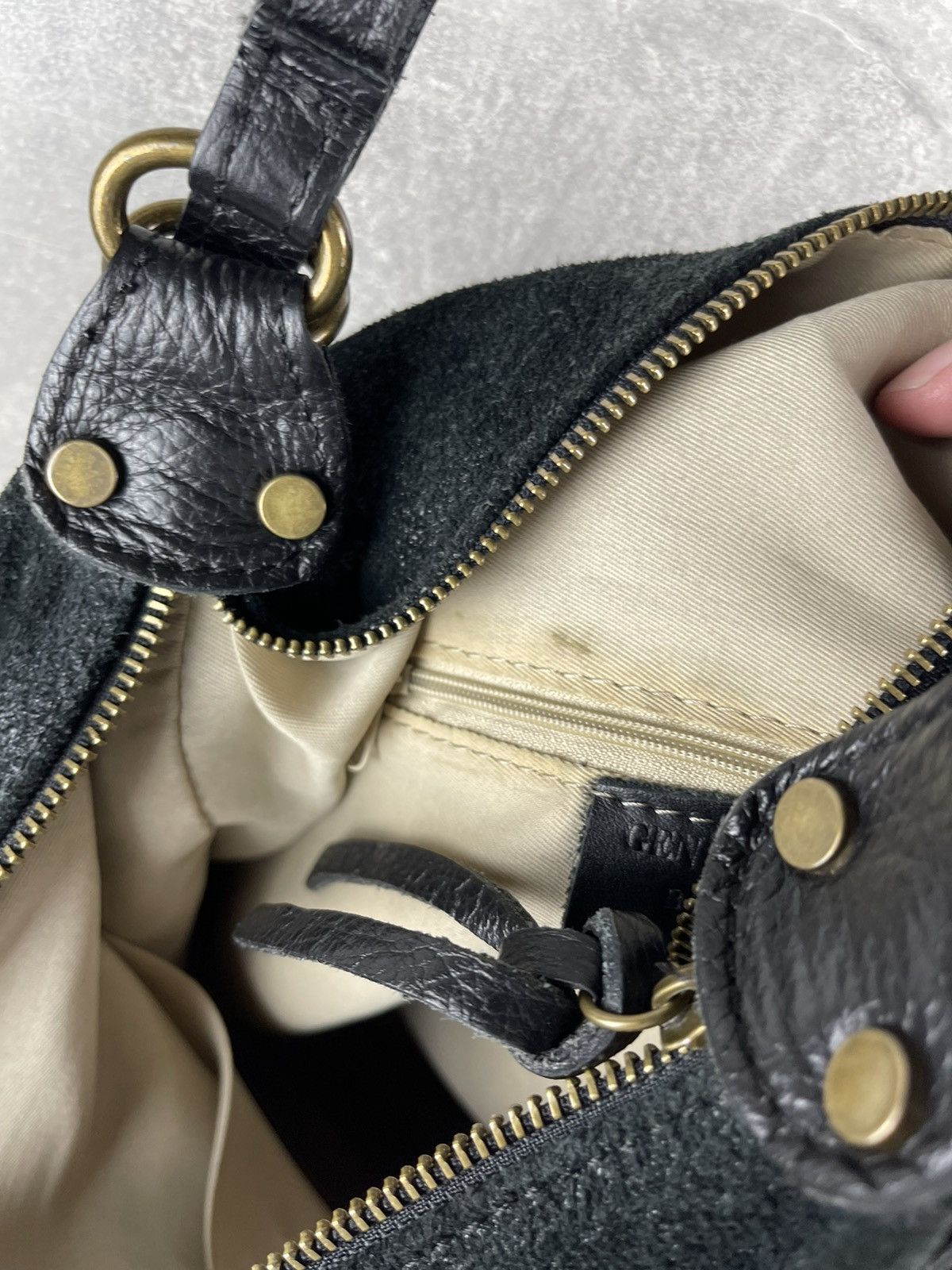 Genuine Leather Minimalist Hobo Black Suede Shoulder Handcrafted Bag Made Size ONE SIZE - 8 Thumbnail