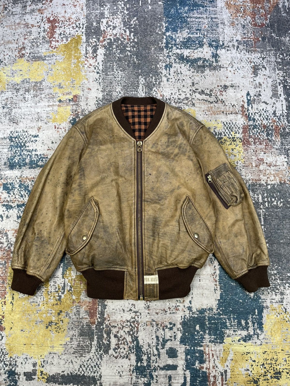 Vtg Pink House Cowhide Leather Bomber Jacket
