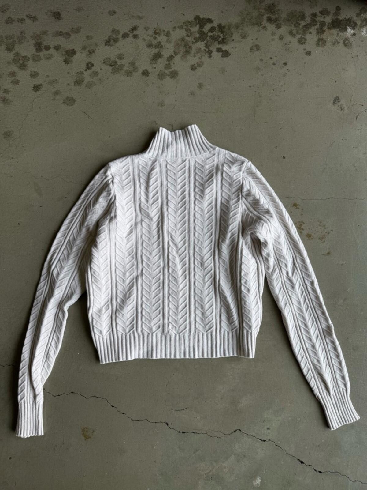 Caruso Cyrus / Cable Knit Mockneck Sweater / Ivory Size M / US 6-8 / IT 42-44 - 9 Thumbnail