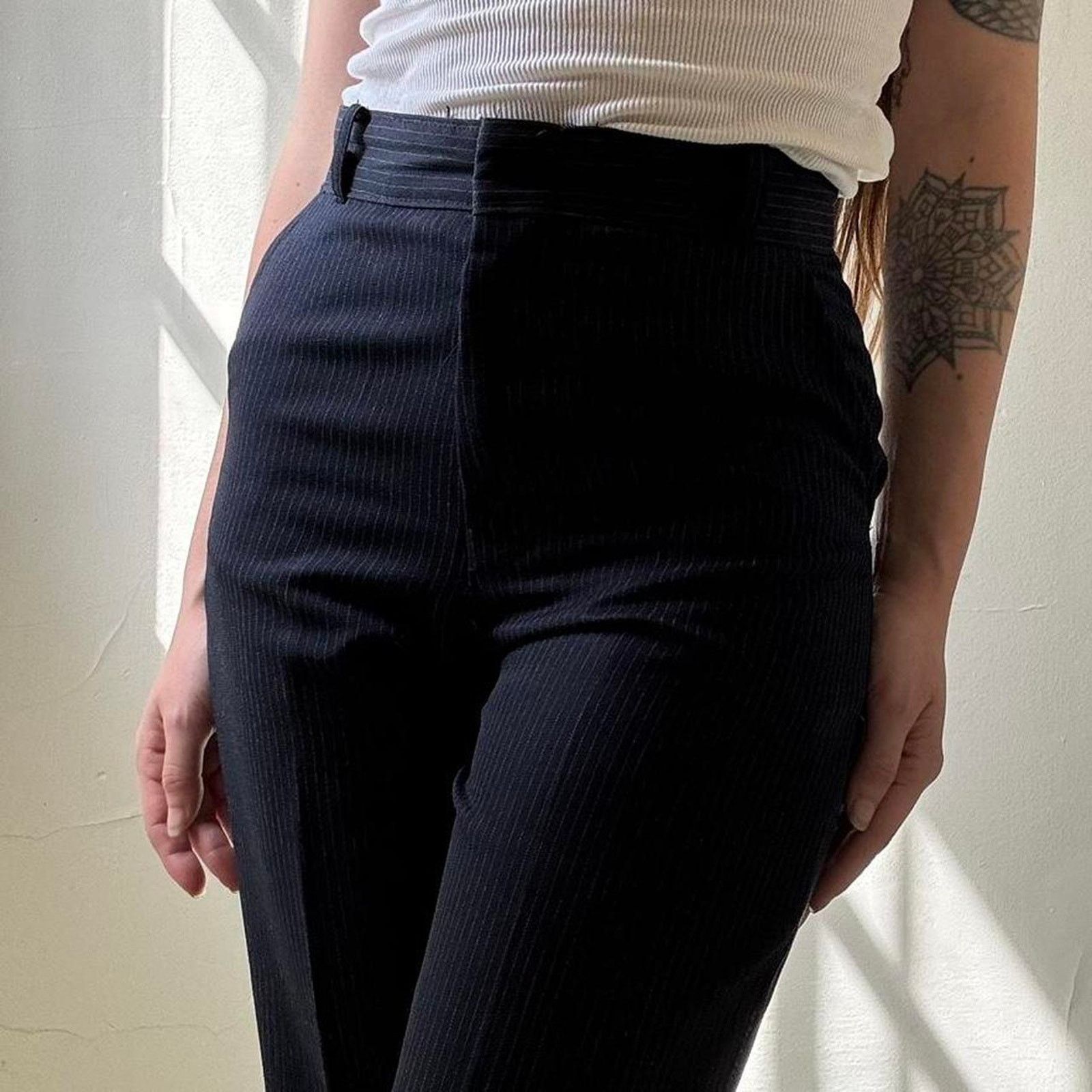 Other Vintage Handmade Navy Pinstripe Dress Pant Trouser Petite Size 22" - 1 Thumbnail