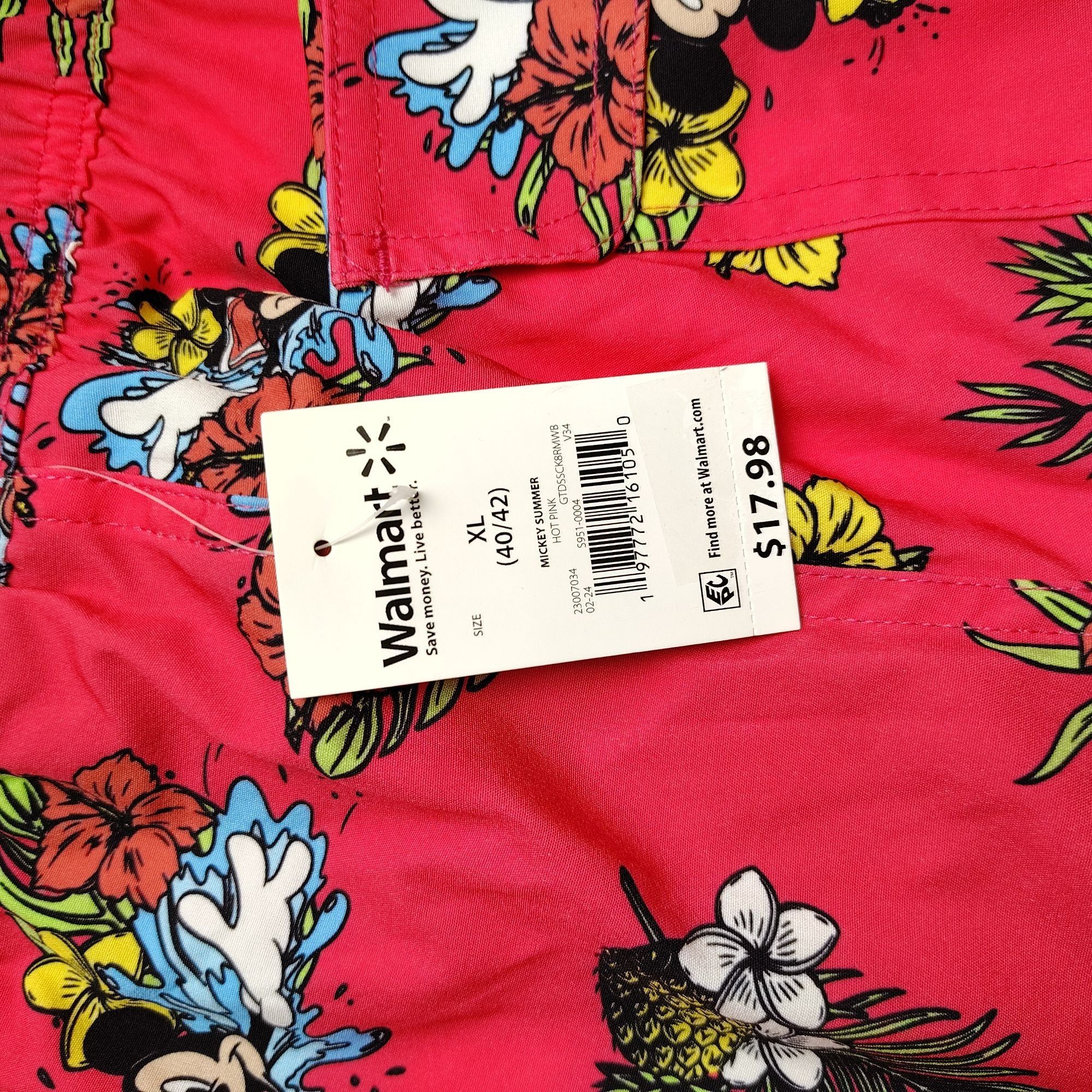 Disney Disney Mickey Mouse Mens XL Pink Tropical Floral Swim Trunks Size US 42 / EU 58 - 6 Thumbnail