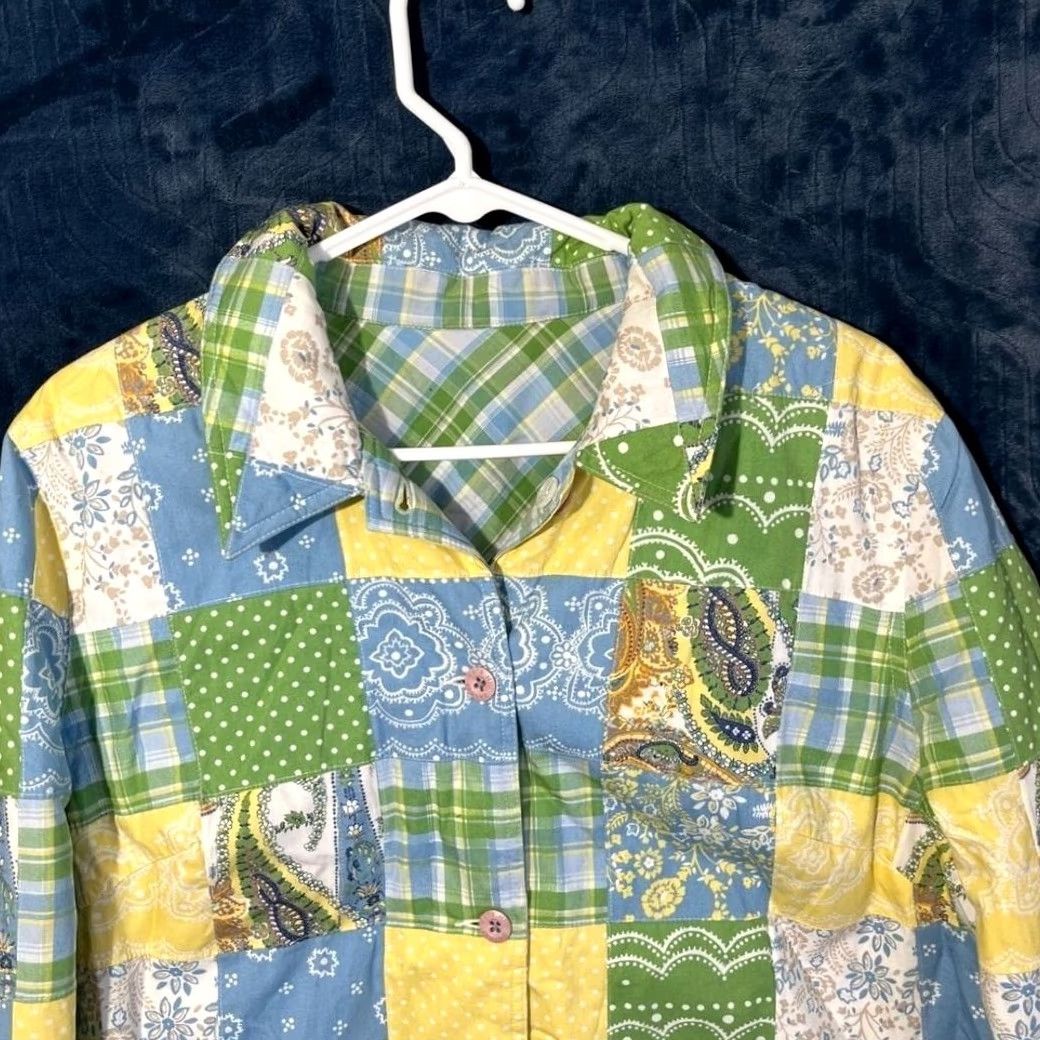 Nique VINTAGE Kate Hill Jacket Woman L Green Reversable Quilted Print Patchwork Unique Size L / US 10 / IT 46 - 3 Thumbnail