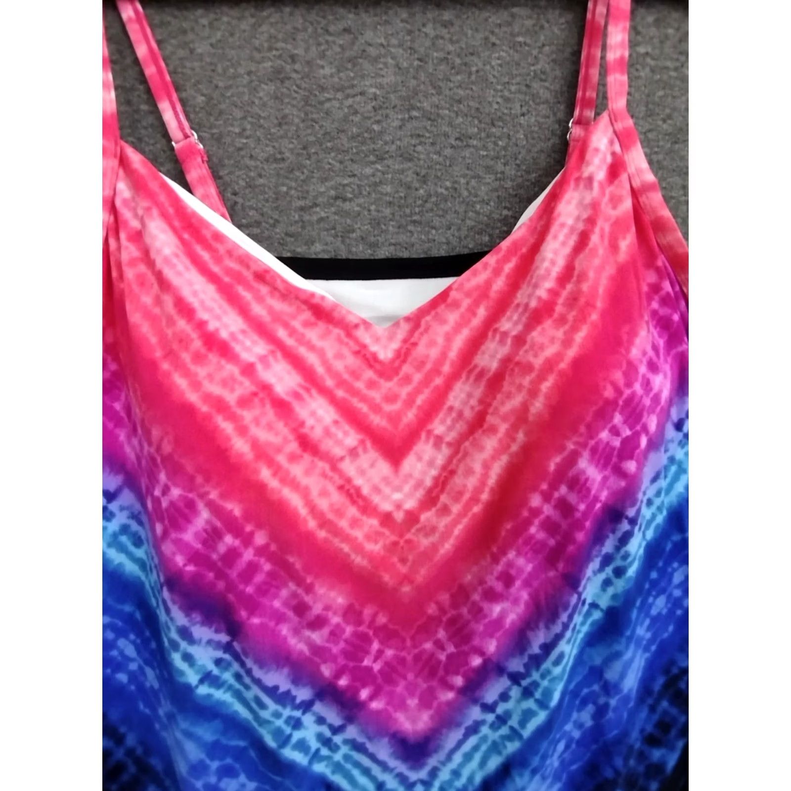 AQUA Aqua Green Tankini Top Spaghetti Strap Padded Tankini Swimsuit Top 3X Multicolor Tie Dye Women Bathing Suit Beach Size XXL / US 16-18 / IT 52-54 - 3 Thumbnail