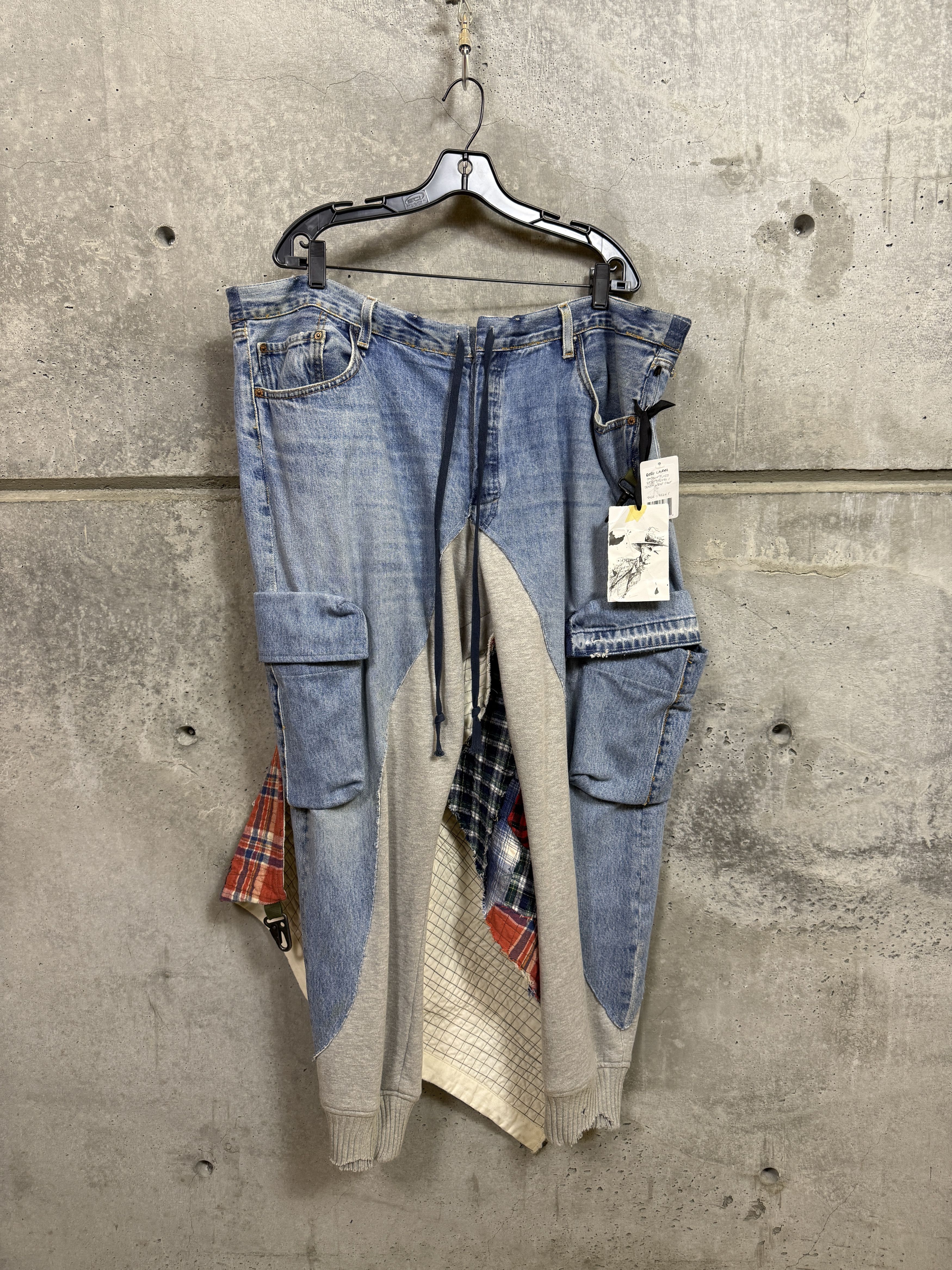 Greg Lauren Greg Lauren Plaid Stitchwork Denim Wrap Pant Size US 38 / EU 54 - 5 Thumbnail