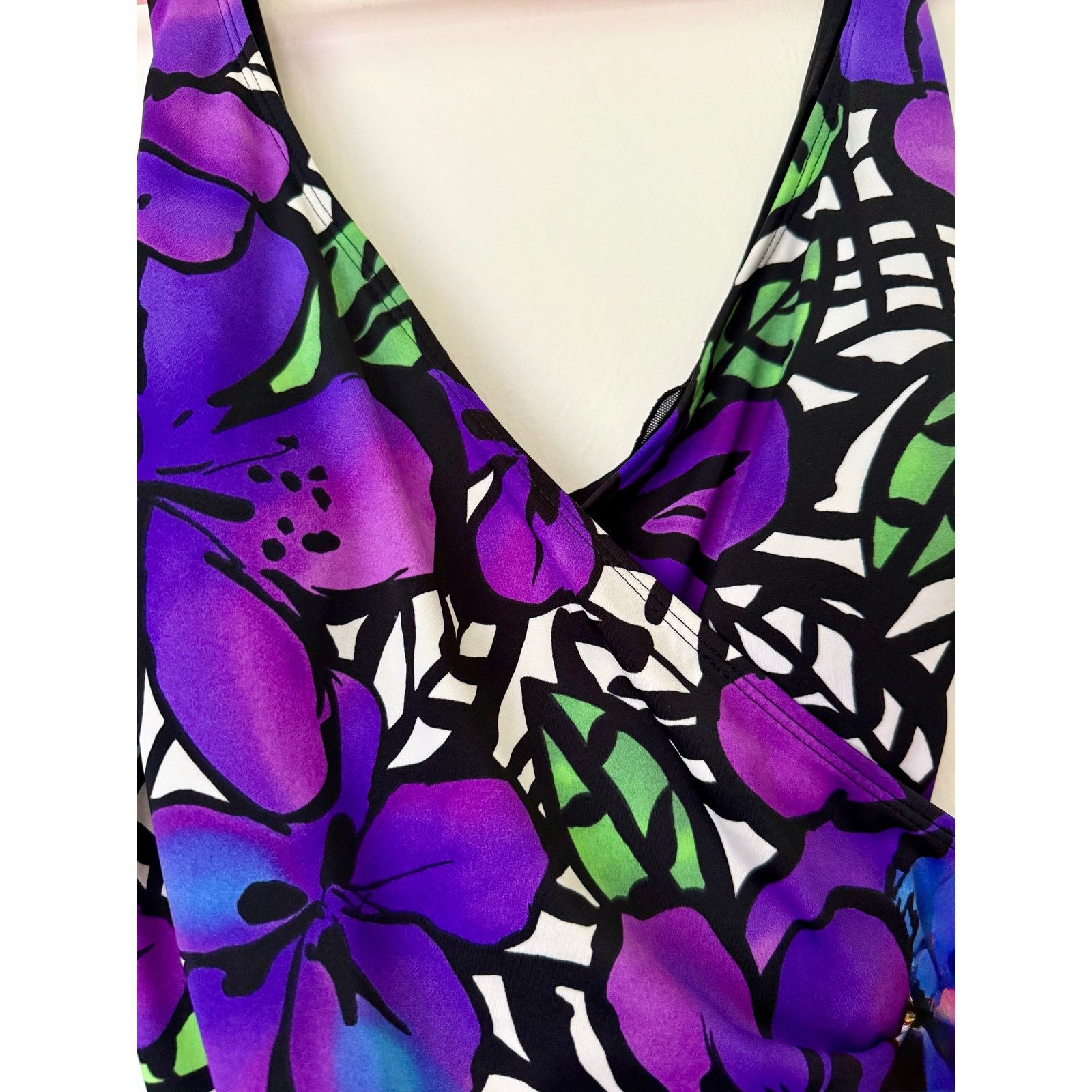 Vintage Vintage Robby Len Purple Black Floral One Piece Swim Suit 12 Size ONE SIZE - 3 Thumbnail