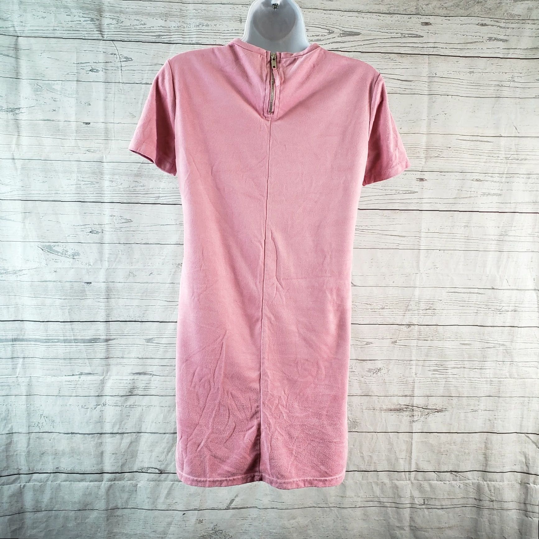 Zara Zara Trafaluc Womens Dress Solid Pink Short Sleeve Sz Small Faux Suede Shift Dress Size 28" / US 6 / IT 42 - 4 Thumbnail