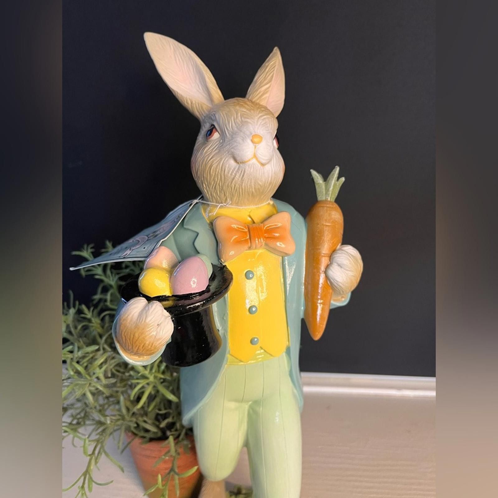 Designer Gentleman Easter Bunny Figurine with Carrot And Eggs 16” Size ONE SIZE - 3 Thumbnail
