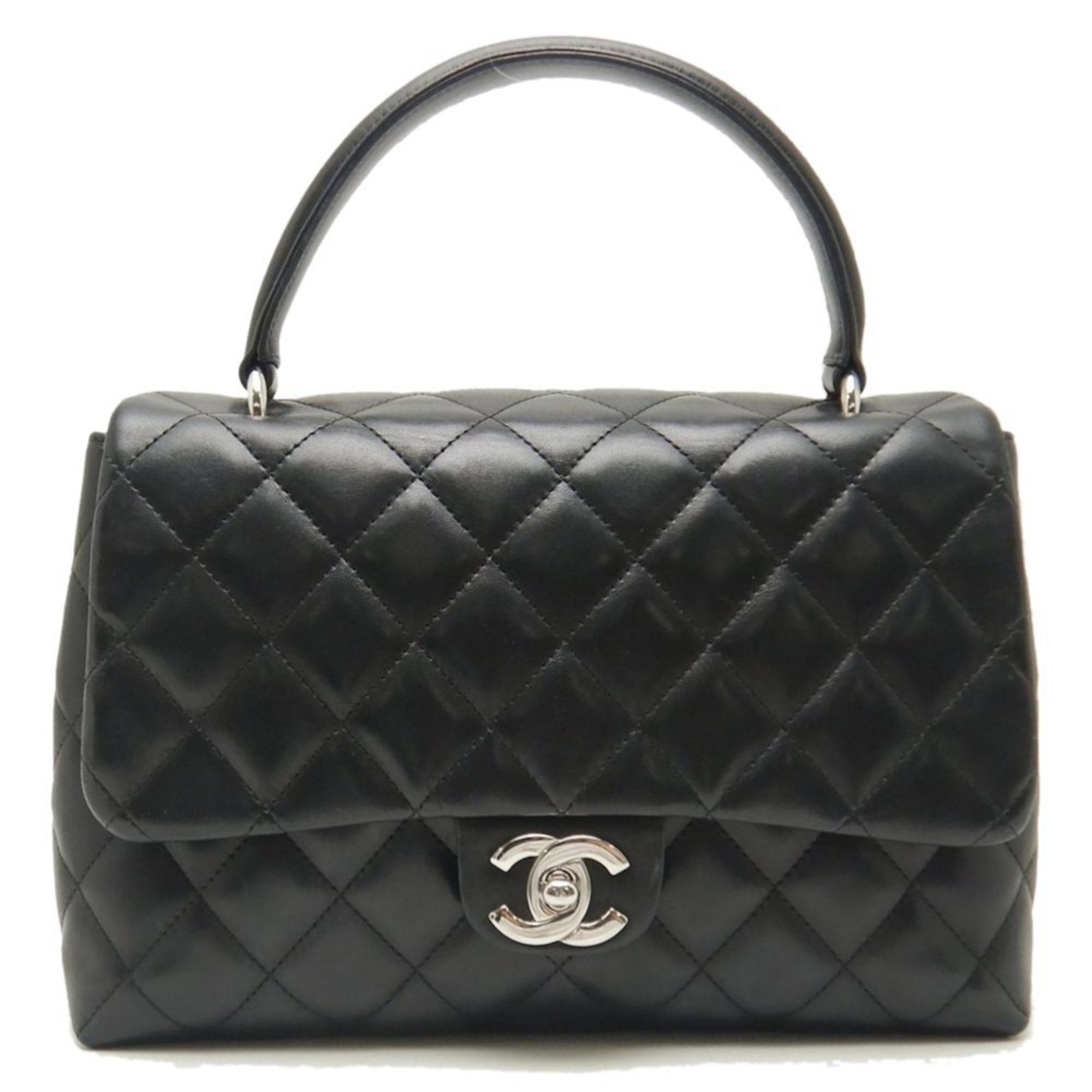 image of Chanel Top Handle Bag Handbag Matelasse Lambskin Black 251110, Women's