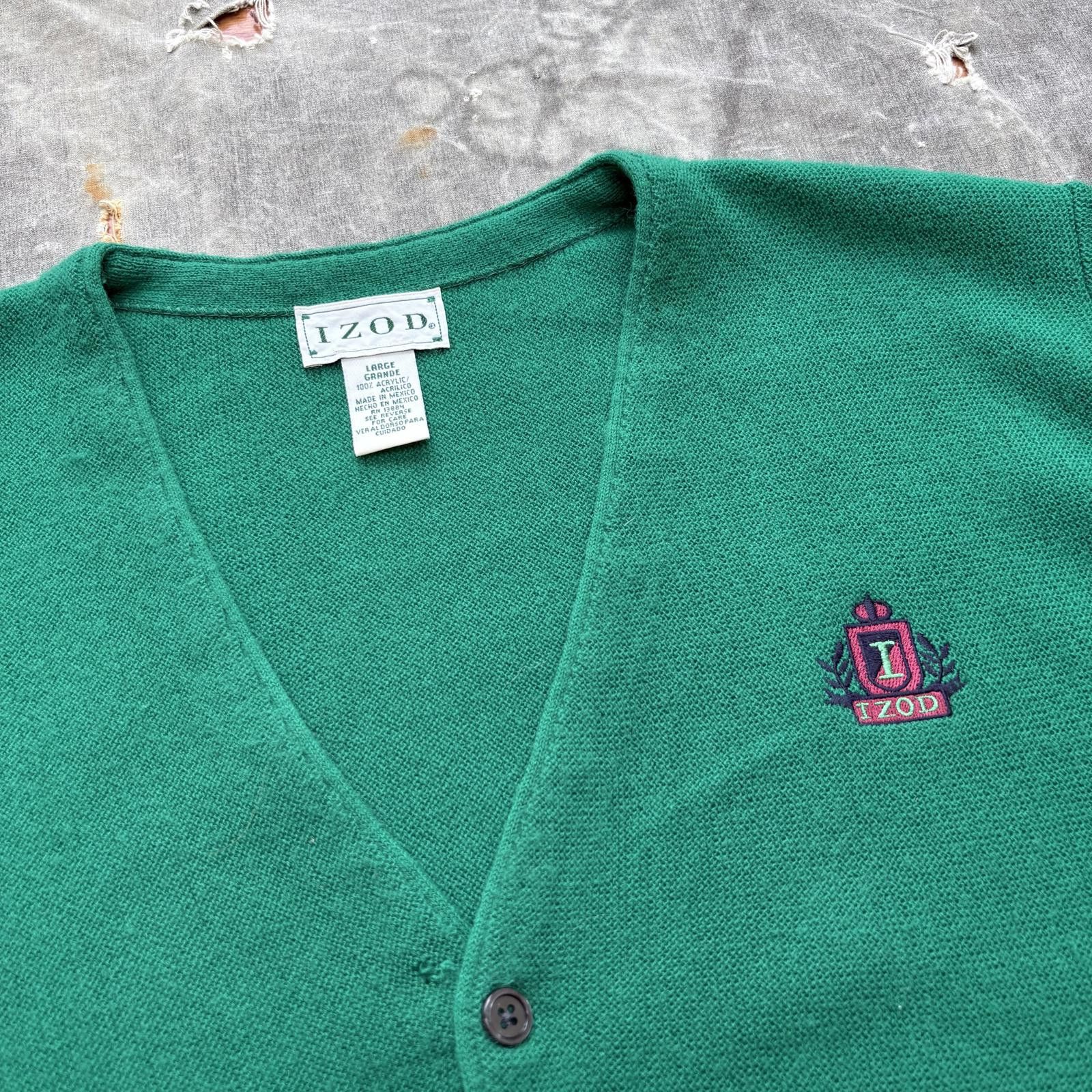 Izod Vintage 90s Izod Bright Green Grunge Knit Sweater Cardigan Size US L / EU 52-54 / 3 - 3 Thumbnail