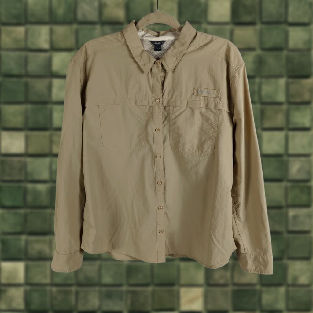 Eddie Bauer Eddie Bauer Women's Button-Down Shirt XL Beige Tab-Sleeve Venting Hiking Activity Casual Outdoor Size XL / US 12-14 / IT 48-50 - 1 Thumbnail