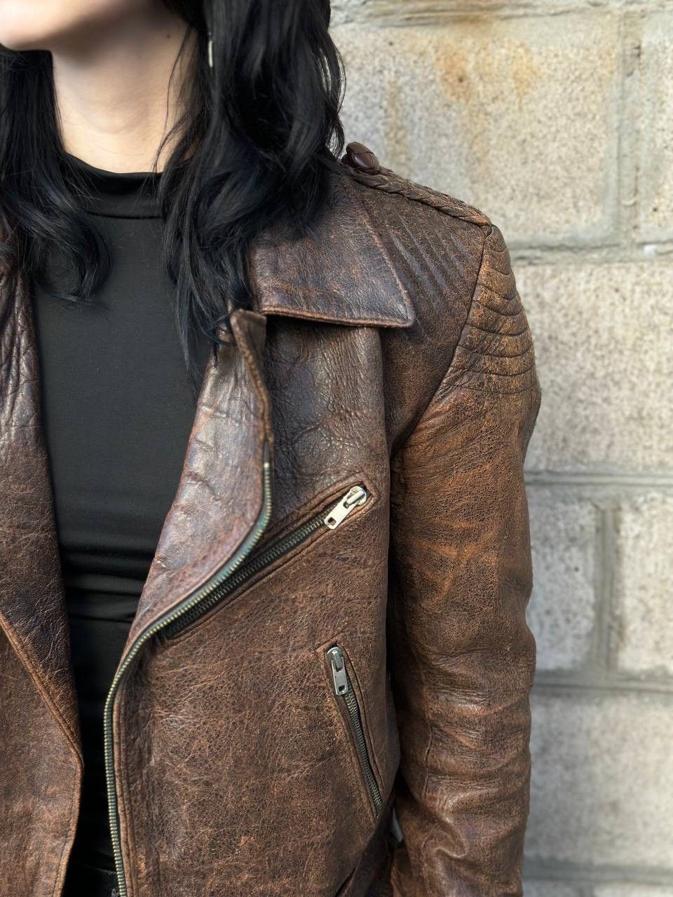 Leather VTG Mans Leather Jacket 80-70s Dark Brown Size M Y2K Trashed Size US M / EU 48-50 / 2 - 7 Thumbnail