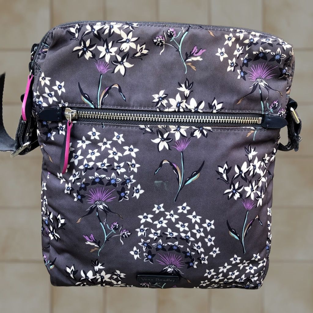 Vera Bradley VERA BRADLEY Floral Crossbody Purse Purple Shoulder Bag Women's Zipper Bag Crossbody Purse Purple Pattern Floral 11" W x 10" H Medium Violet Womens Size ONE SIZE - 1 Thumbnail