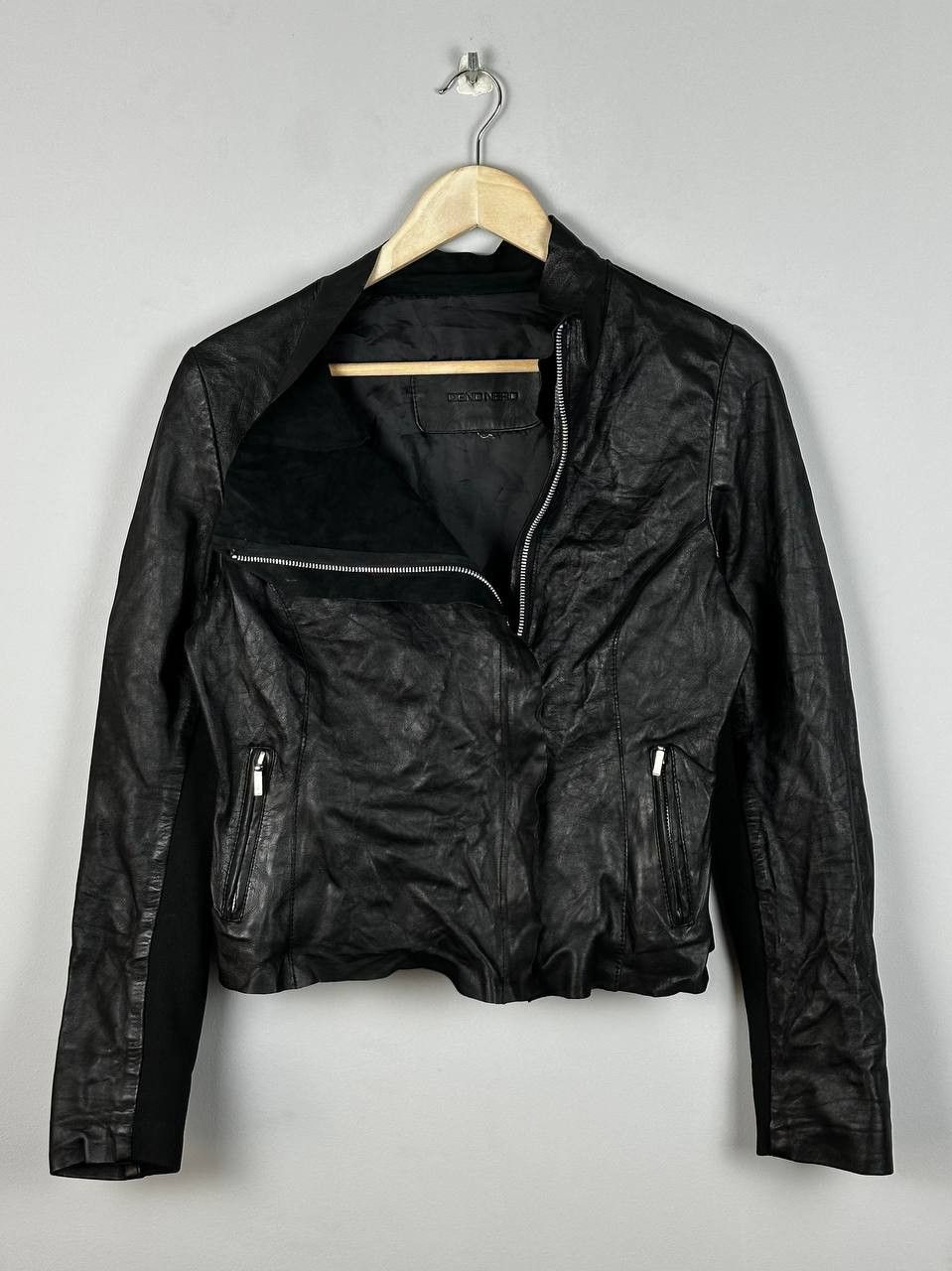 Avant Garde Opium Faux Leather Black Cropped Biker Jacket